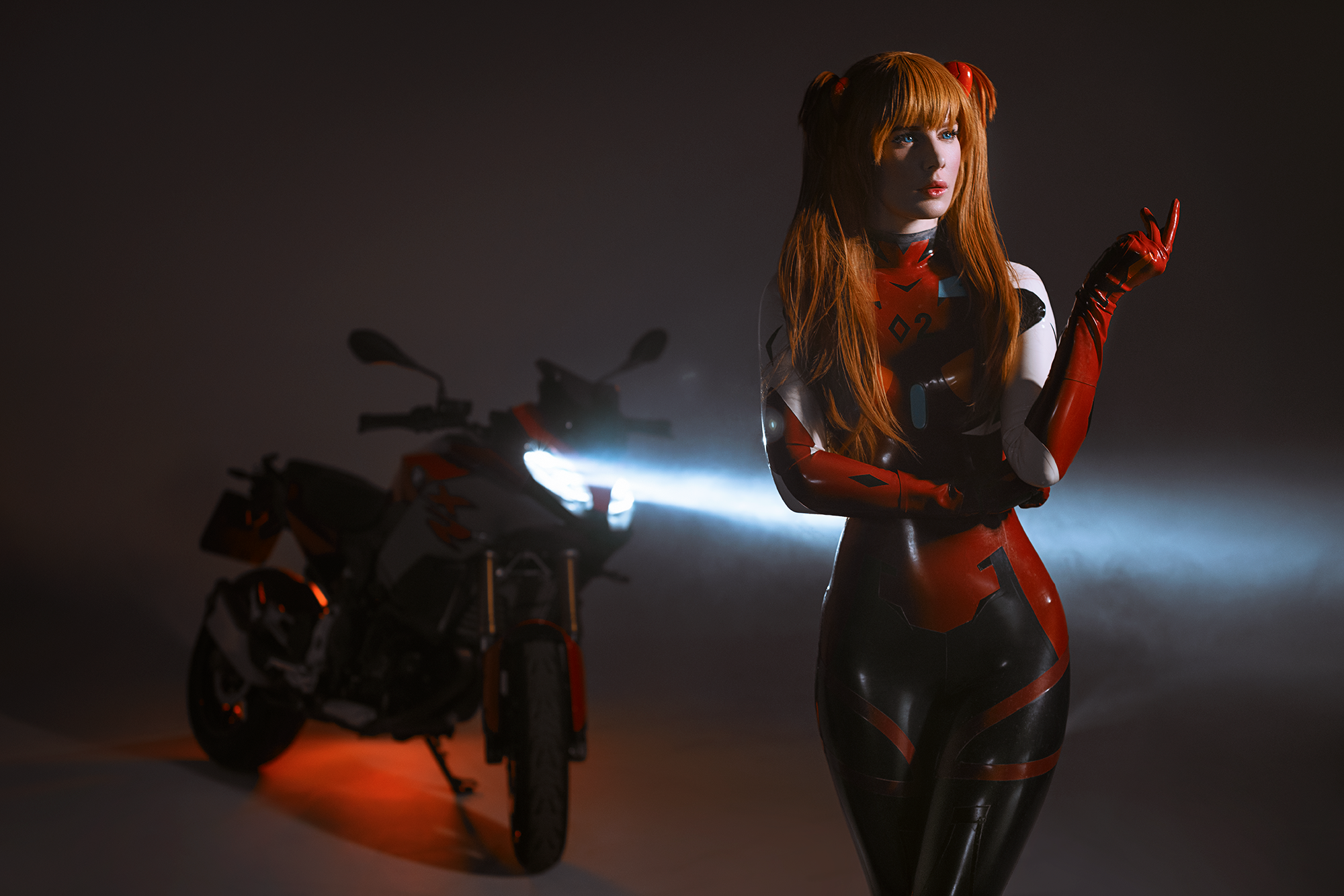 Asuka Langley or sweat, latex and two motorcycles - My, Bmw, The photo, Cosplay, Anime, Evangelion, Girls, Friday tag is mine, Longpost, Moto, Motorcyclists