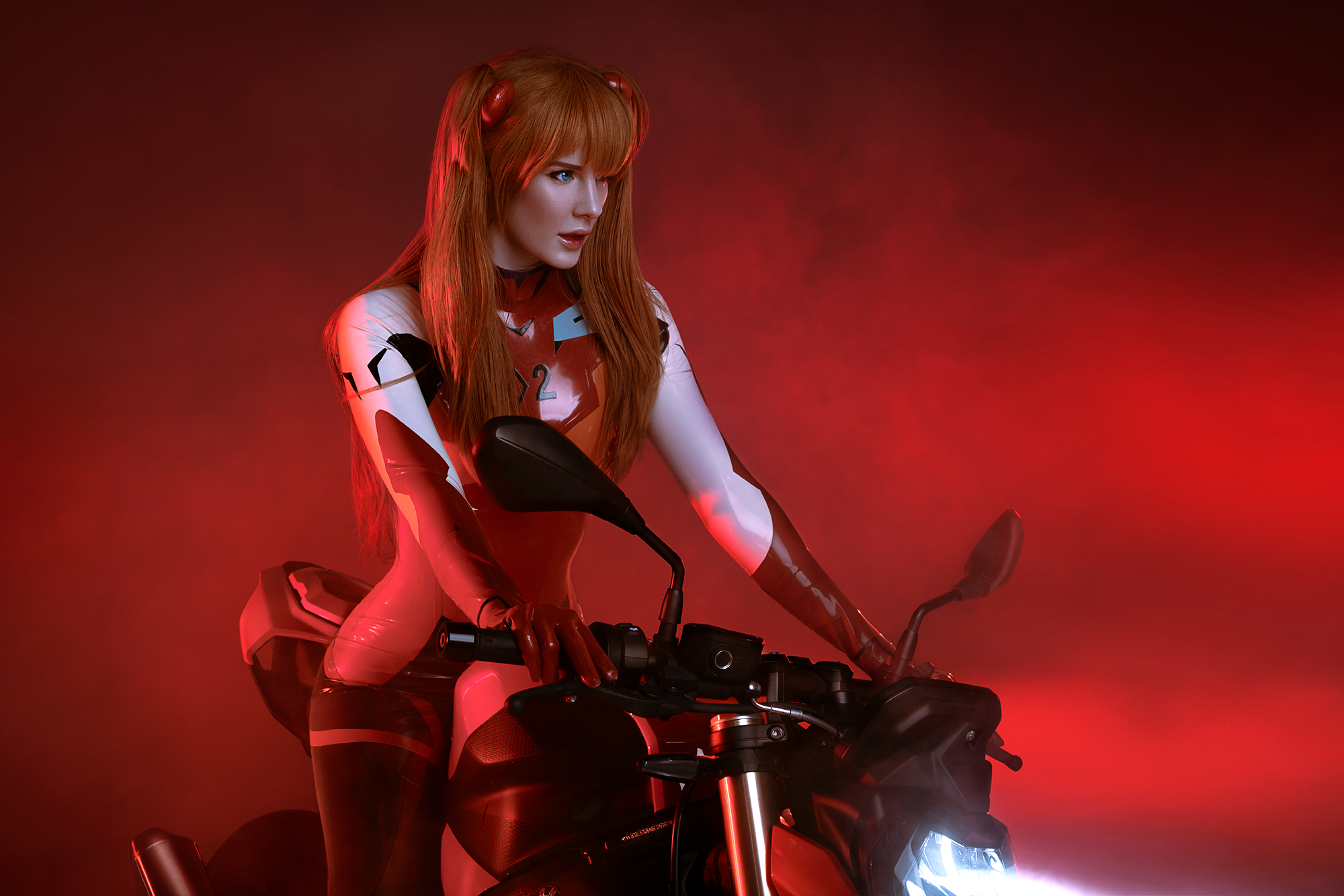 Asuka Langley or sweat, latex and two motorcycles - My, Bmw, The photo, Cosplay, Anime, Evangelion, Girls, Friday tag is mine, Longpost, Moto, Motorcyclists