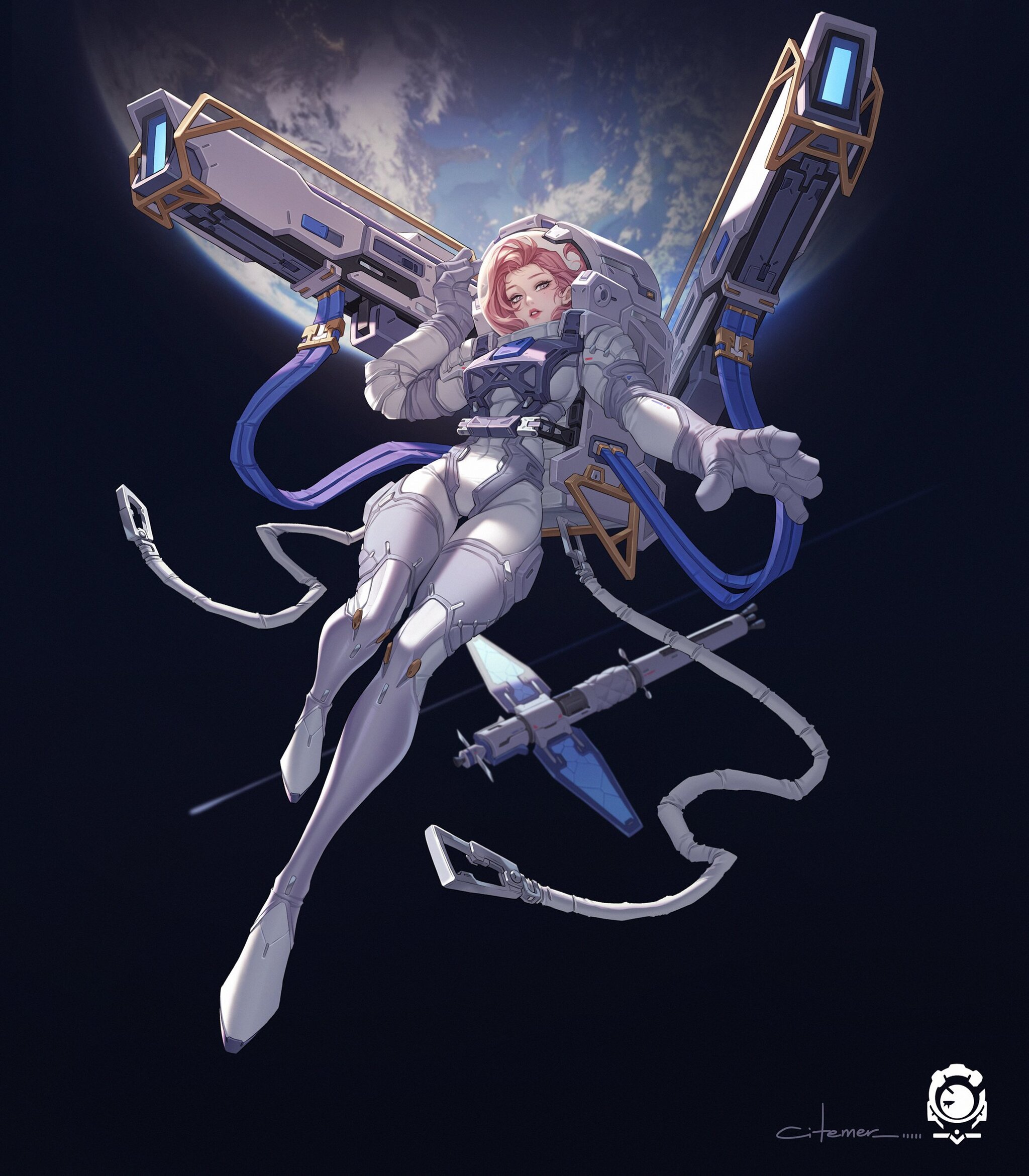 Space - Art, Girls, Space, Spacesuit, Drawing, Космонавты, Citemer Liu