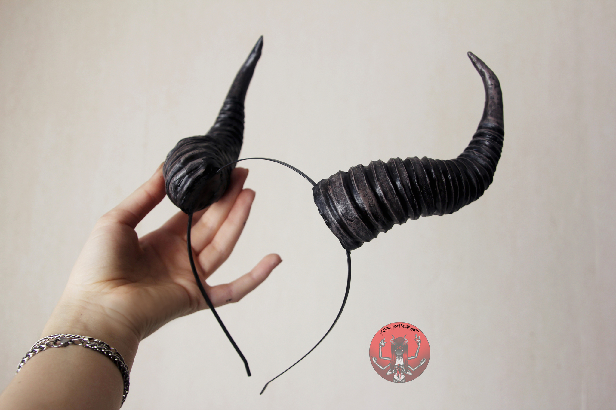 Handmade horns on an invisible mount and on the rim - My, Props, Handmade, Accessories, Headdress, Horns, Girl with Horns, Needlework without process, Fantasy, Cosplay, Creation, Craft, Longpost