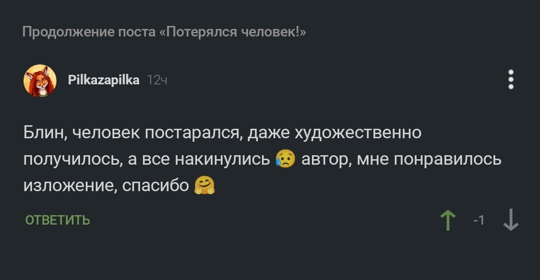 Продолжение поста «Потерялся человек!» - Объяснительная, Комментарии на Пикабу, Ответ, Мат, Длиннопост