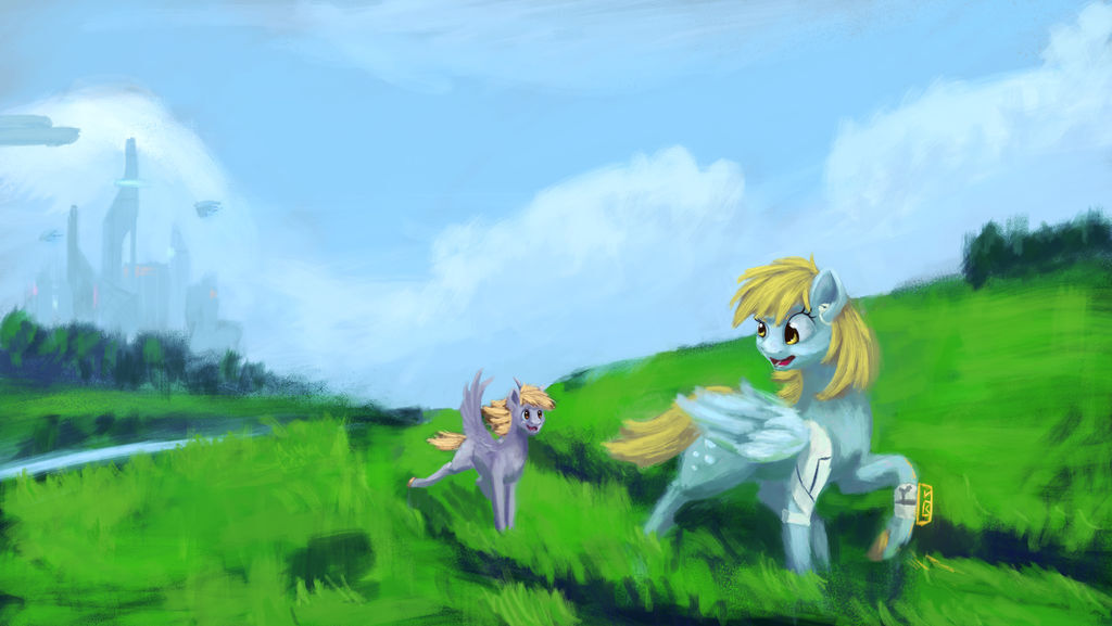 На прогулке - My Little Pony, Derpy Hooves, Dinky Hooves