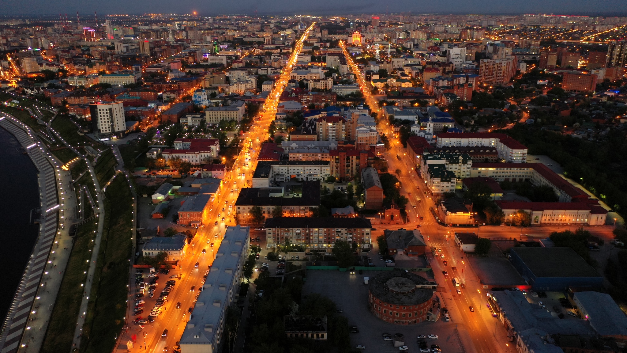 Tyumen at night. Bird's-eye - My, Tyumen, Dji, From high, Bridge, Aerial photography