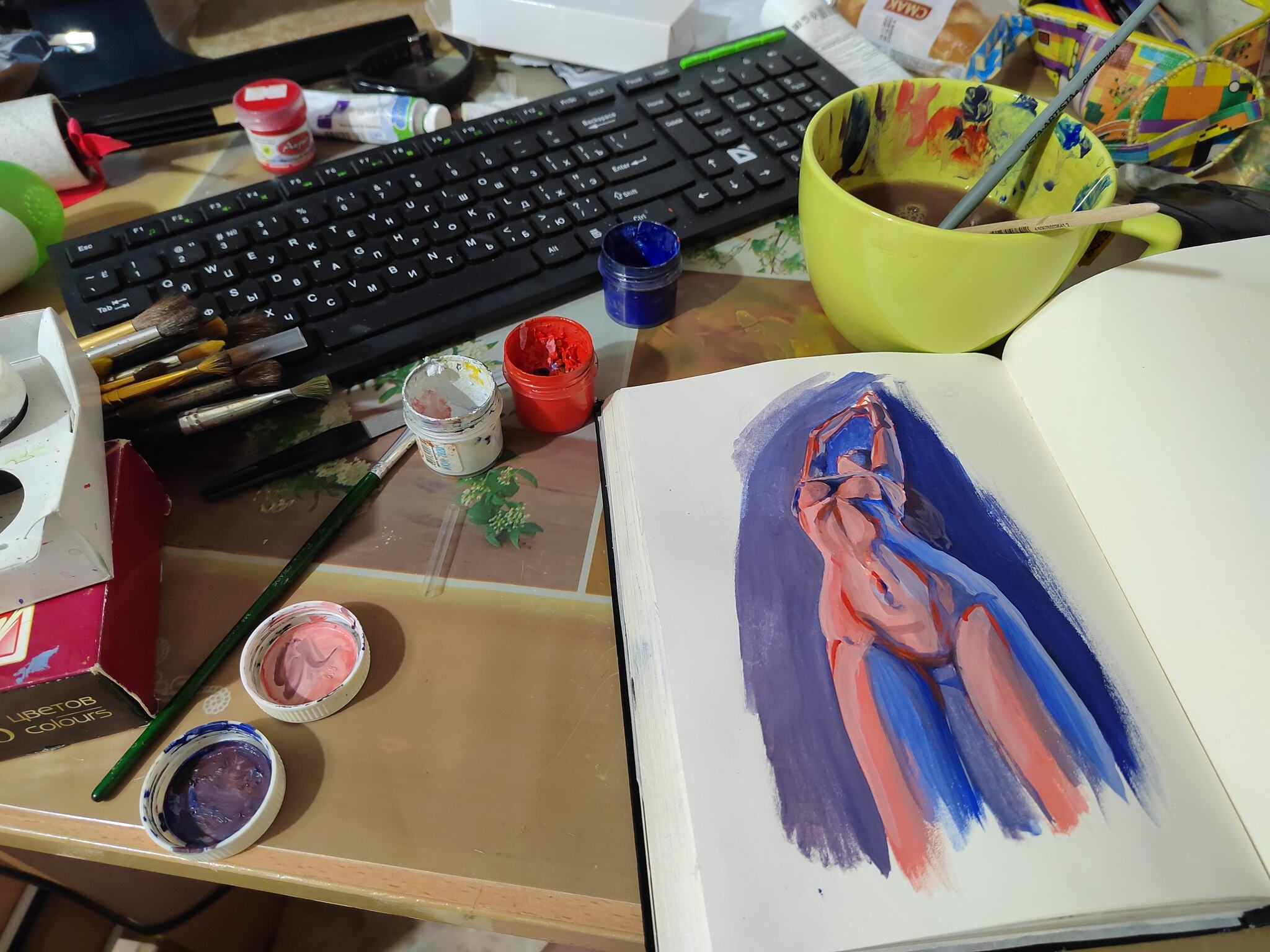 painting - NSFW, My, Gouache, Painting, Girls, Sketch