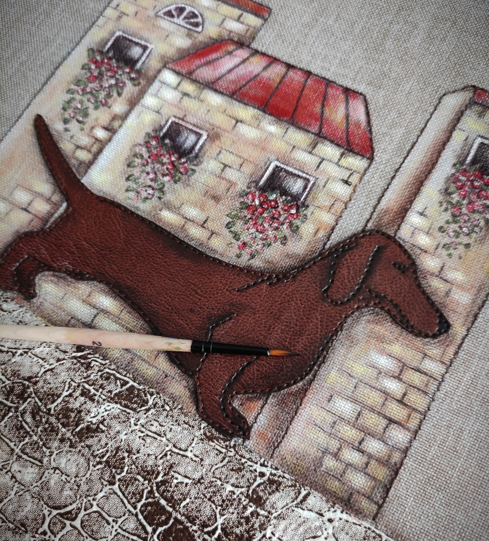 Clutch with dachshund) - My, Creation, Dachshund, Painting on fabric, Needlework without process, Clutch, With your own hands, Longpost