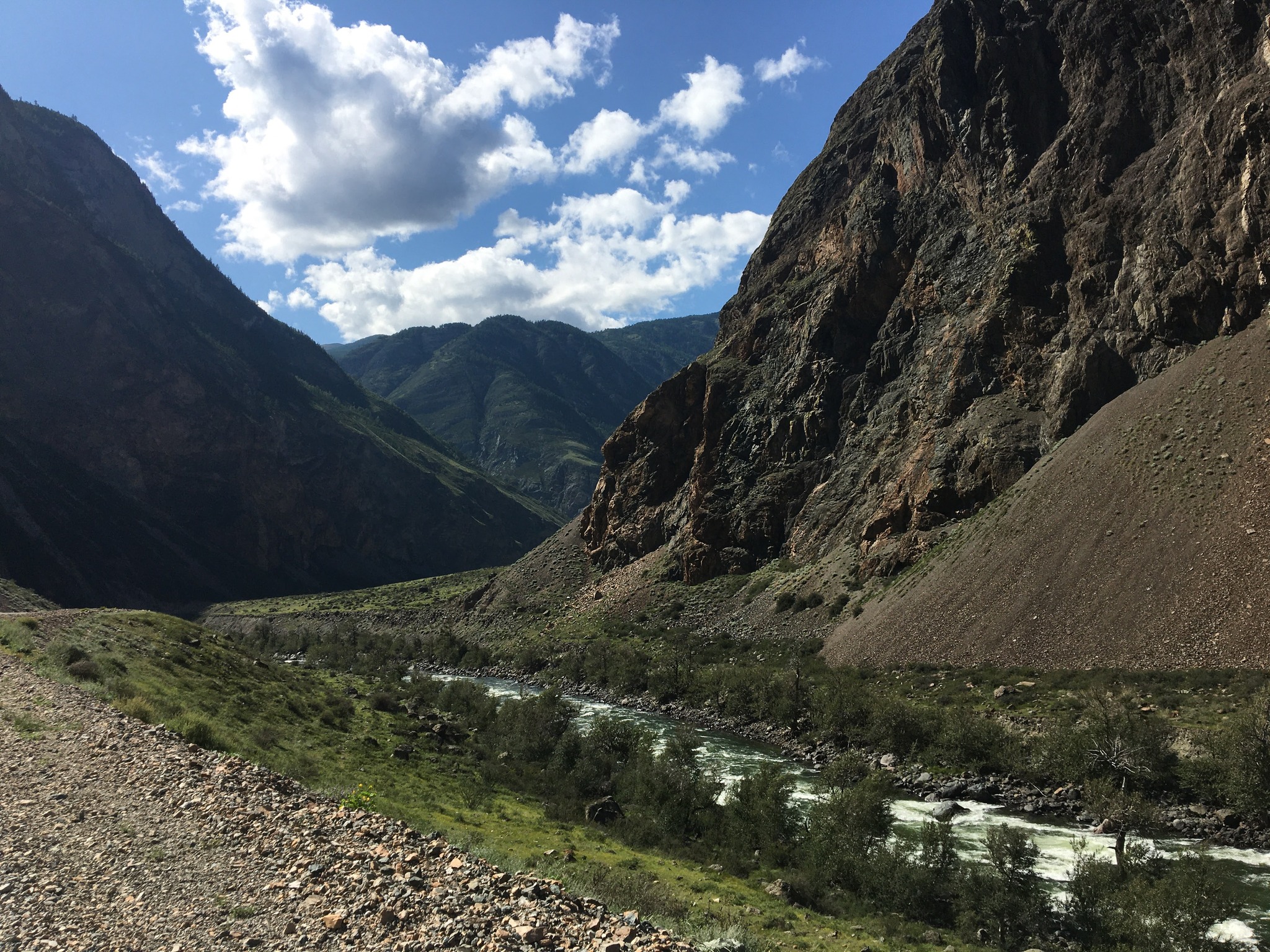 Katu-Yaryk - a pass in the Altai mountains, on the territory of the Ulagansky district of the Altai Republic - My, The photo, Nature, Tree, River, Altai Republic, Altai Mountains, The nature of Russia, beauty of nature, The mountains, Pass, Landscape, Tourism, Mobile photography, Summer, Travels, beauty, Travel across Russia, Gorge, Katu-Yaryk, Sky, Longpost