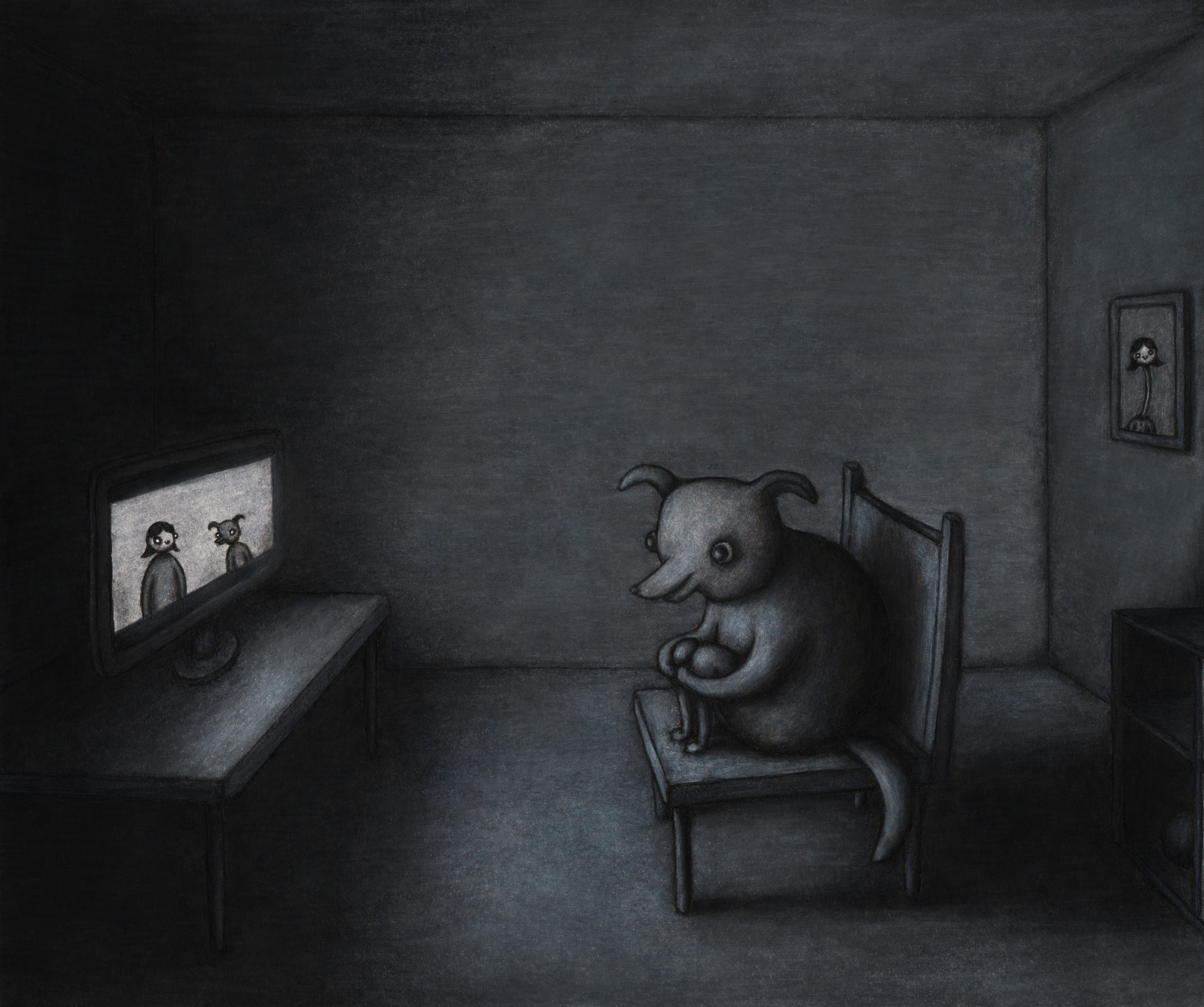 dog watching a movie - My, Dog, Pencil drawing, Painting