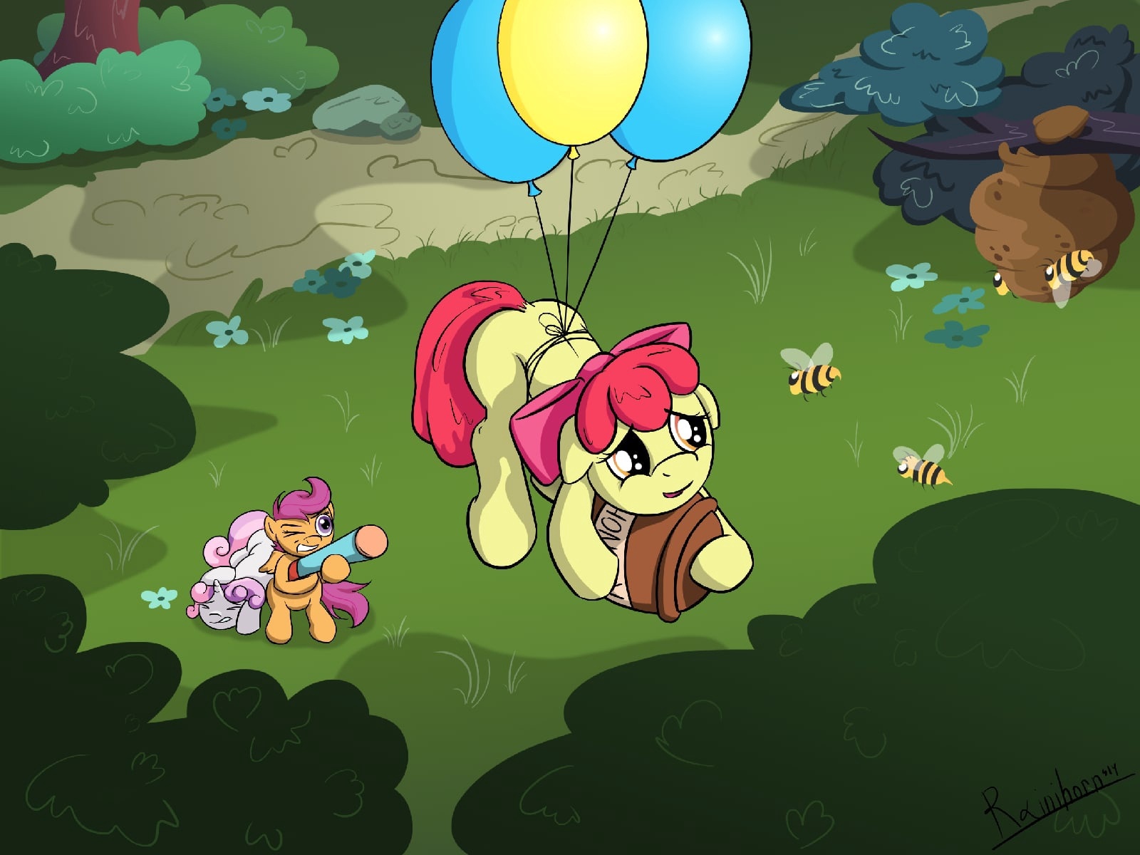 The balls over the pony - two marvelous wings!... - My little pony, Applebloom, Sweetie belle, Scootaloo, Ponification, Crossover, Winnie the Pooh