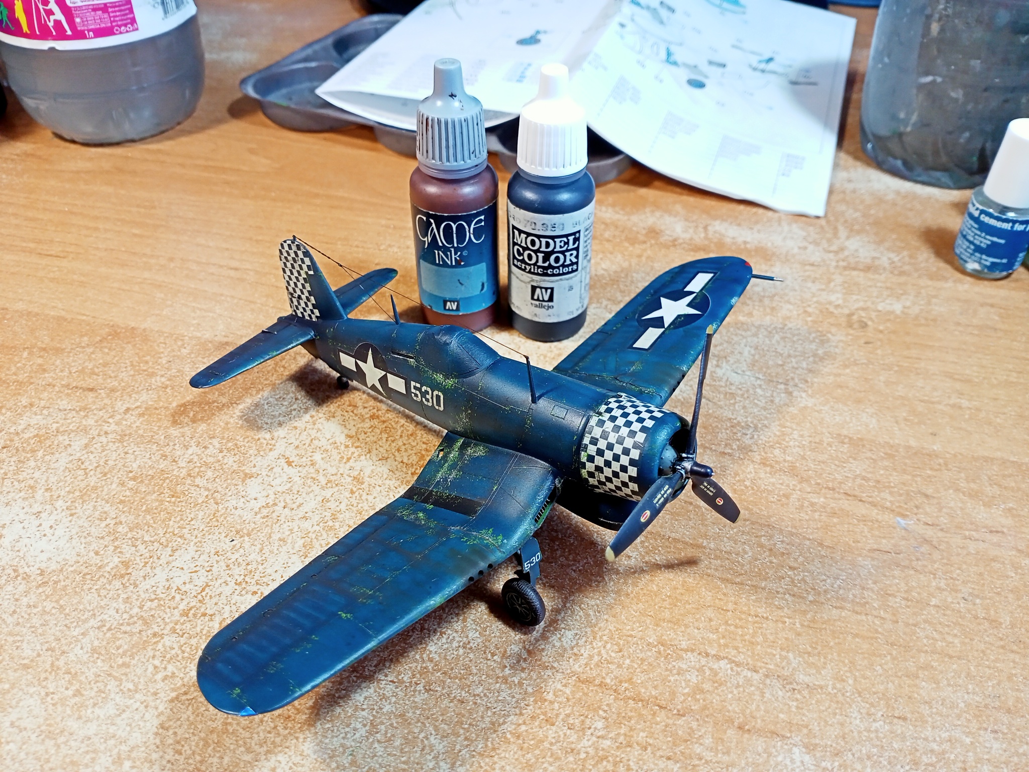 Chance-Vought F4U-1D Corsair (1/72 Hasegawa). - My, Stand modeling, Modeling, Scale model, Hobby, Miniature, Painting miniatures, With your own hands, Needlework with process, Needlework, Aviation, The Second World War, Airplane, Prefabricated model, Assembly, Airbrushing, Overview, USA, Fighter, Carrier-based aviation, Corsairs, Longpost