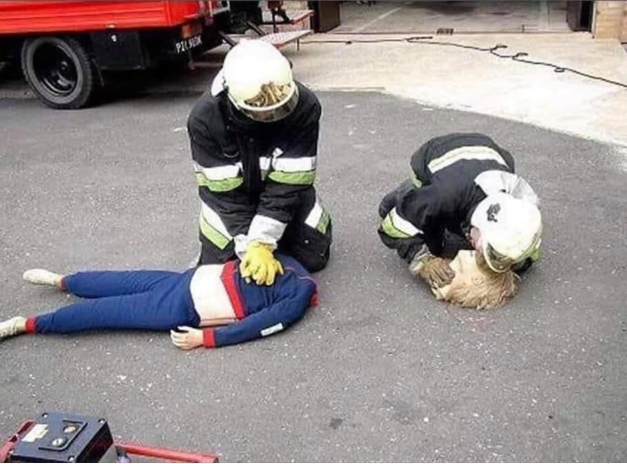 It's hard to study... - Firefighters, Artificial respiration, First aid, Indirect heart massage, Dummy