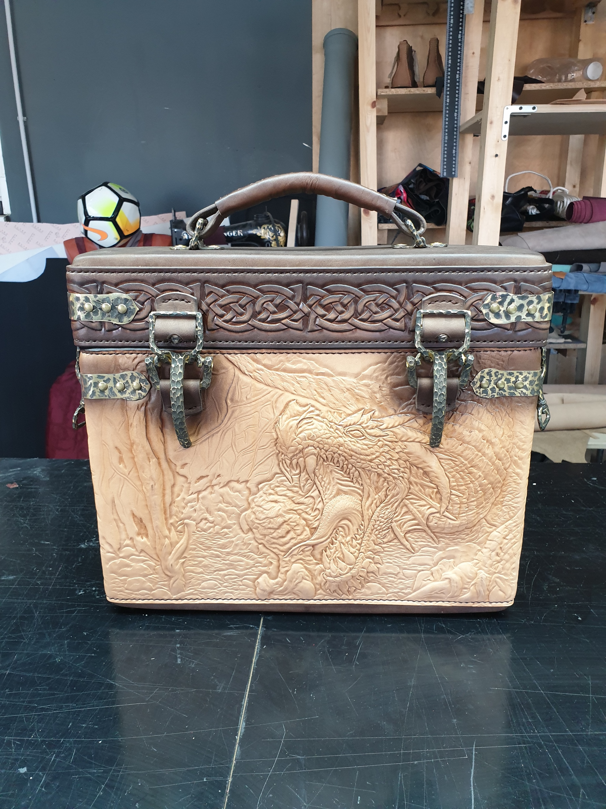 Briefcase Dragon - My, Leather products, Needlework with process, Handmade, Hobby, Life stories, Longpost