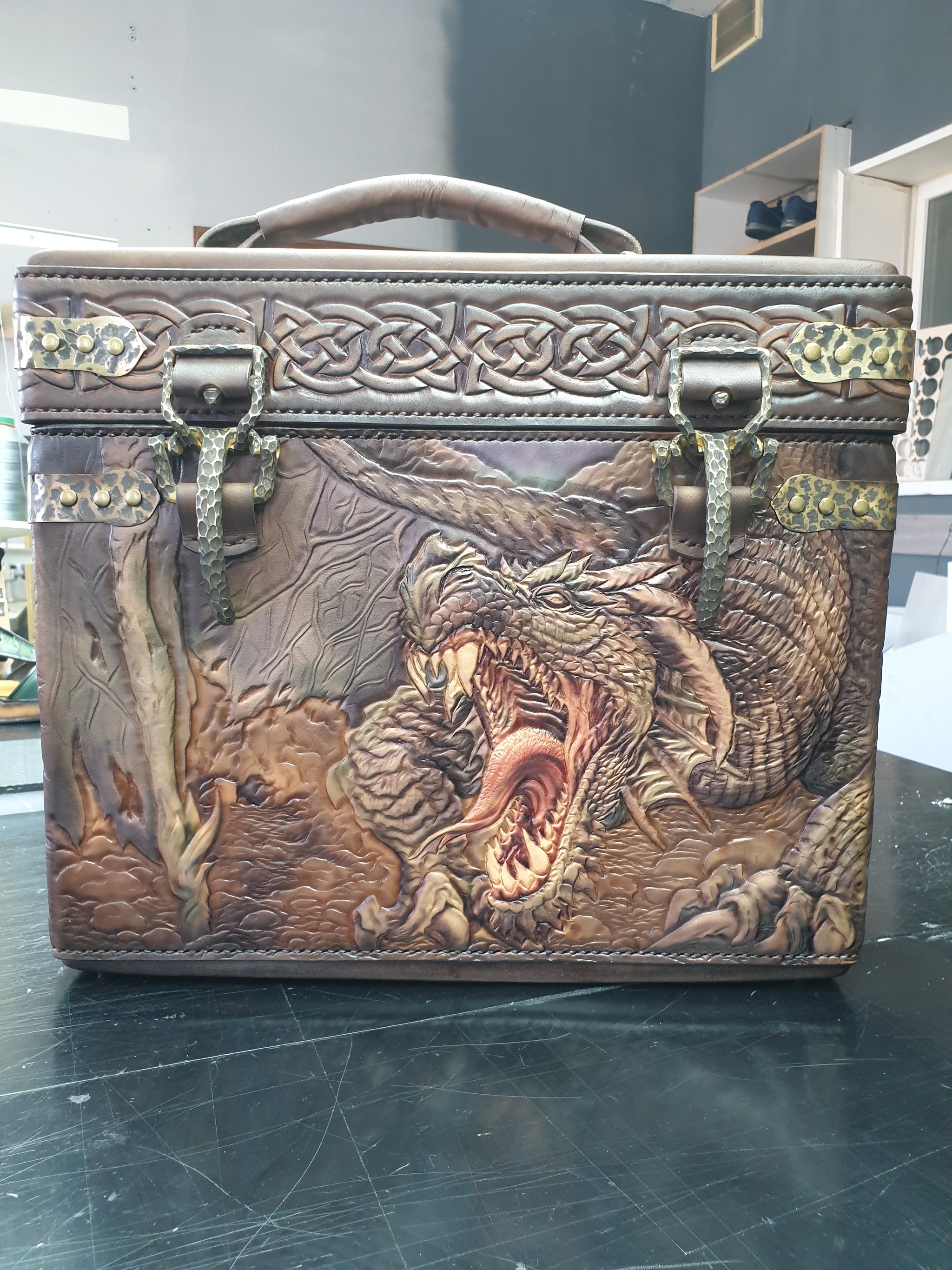 Briefcase Dragon - My, Leather products, Needlework with process, Handmade, Hobby, Life stories, Longpost