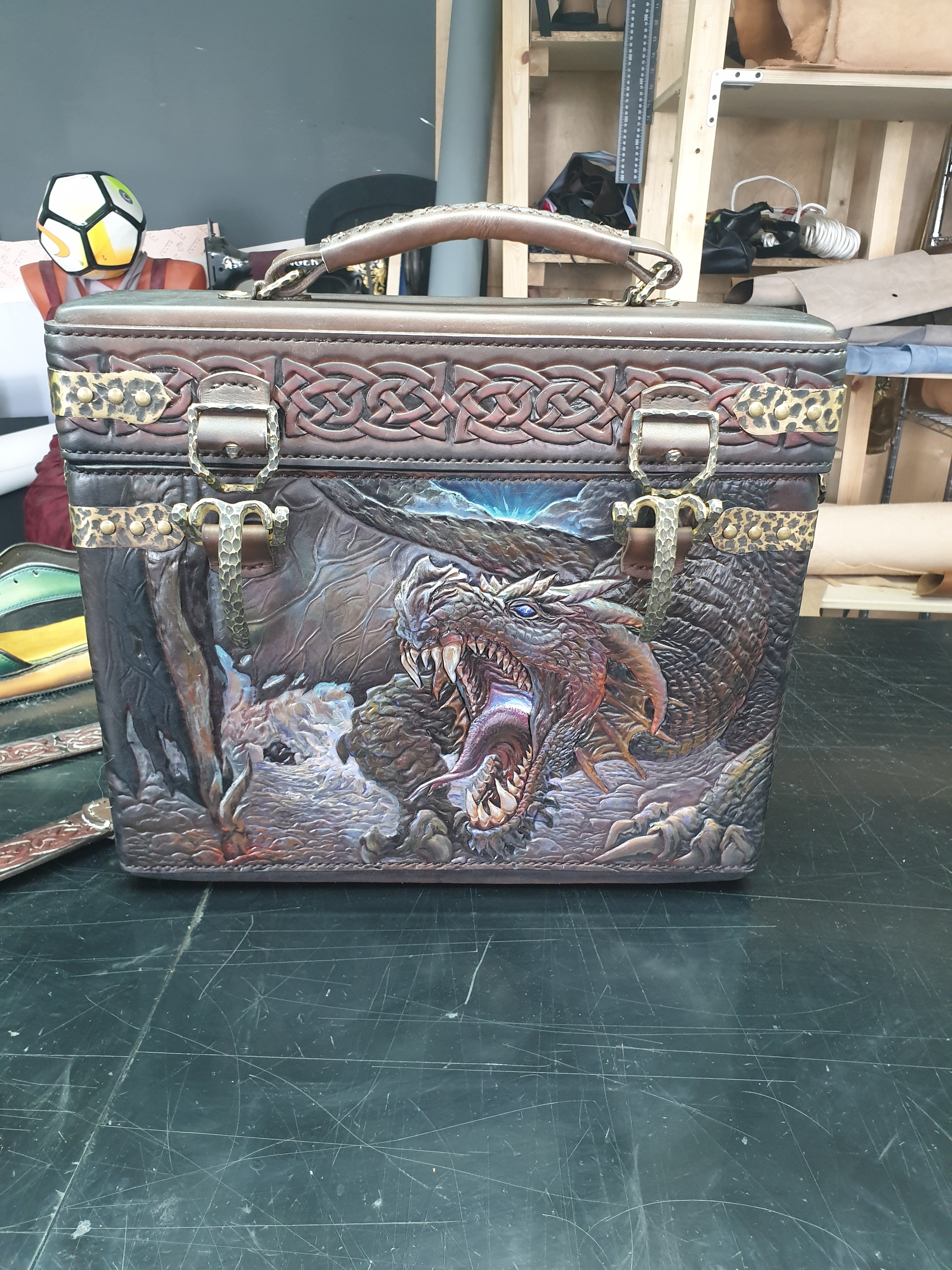 Briefcase Dragon - My, Leather products, Needlework with process, Handmade, Hobby, Life stories, Longpost