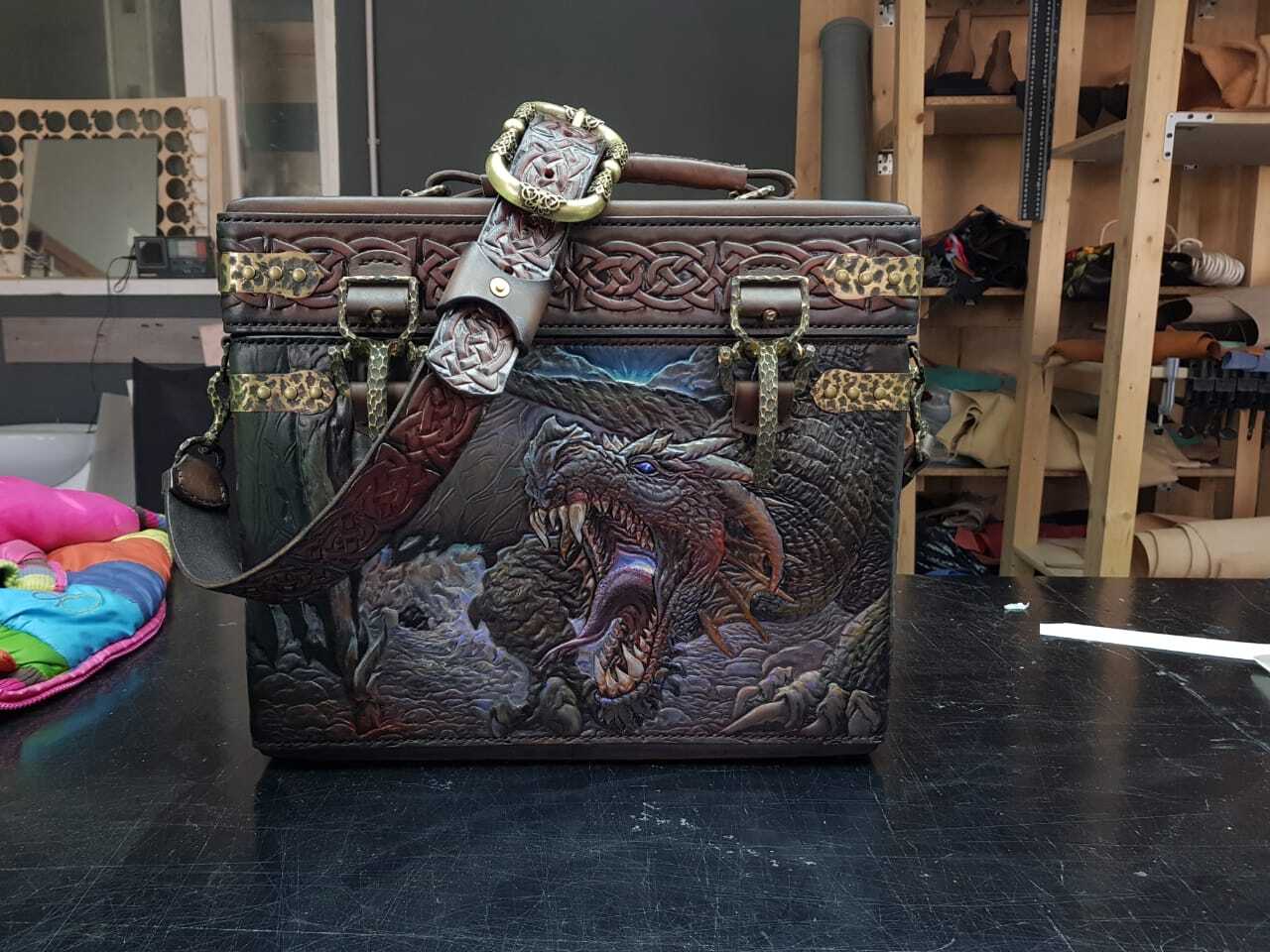 Briefcase Dragon - My, Leather products, Needlework with process, Handmade, Hobby, Life stories, Longpost