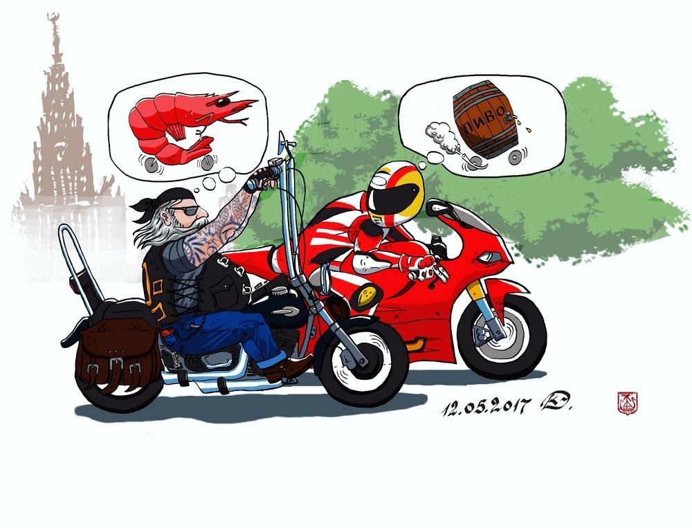 motorcycle brotherhood - My, Caricature, Digital drawing, Motorcyclists