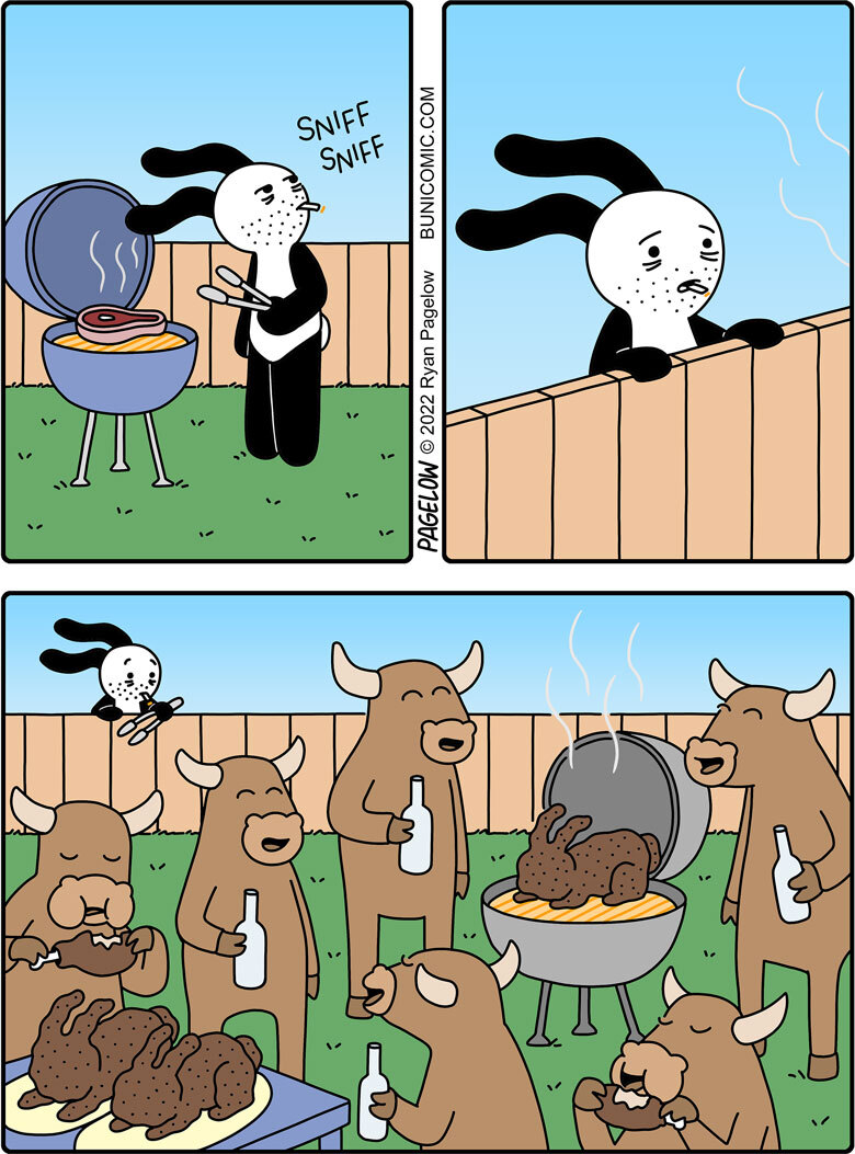 On the other side - Buni, Pagelow, B-B-Q, BBQ, alternative reality, Other side, Buni Dad, Beef, Bull, Rabbit, Party, Web comic, Comics