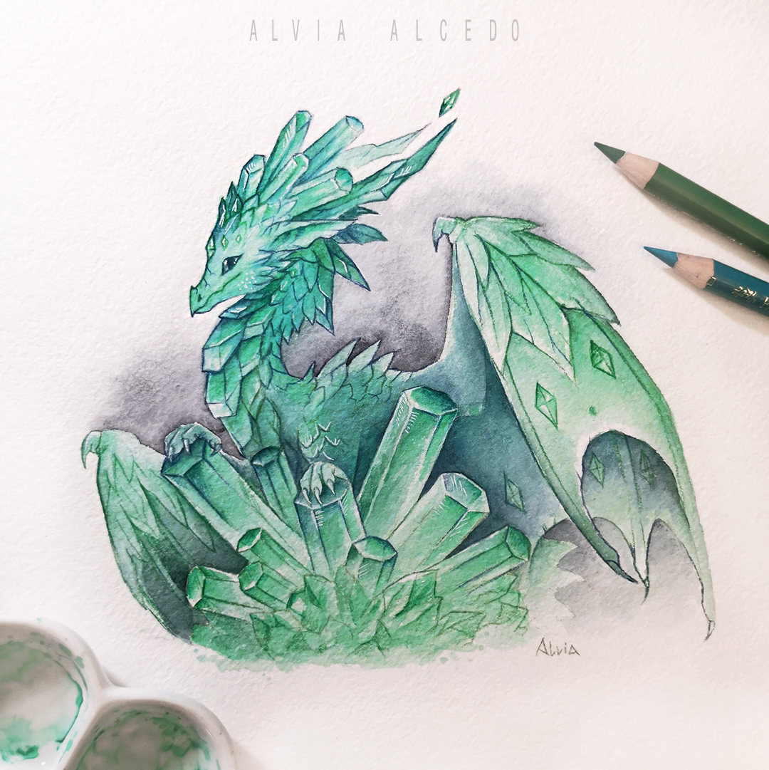 Cute dragons - Watercolor, Pencil drawing, Art, The Dragon, Alvia Alcedo, Rain, Flowers, Chanterelles, Ice cream, Red Ribes, Haku, Lamplighter, Emerald, Longpost