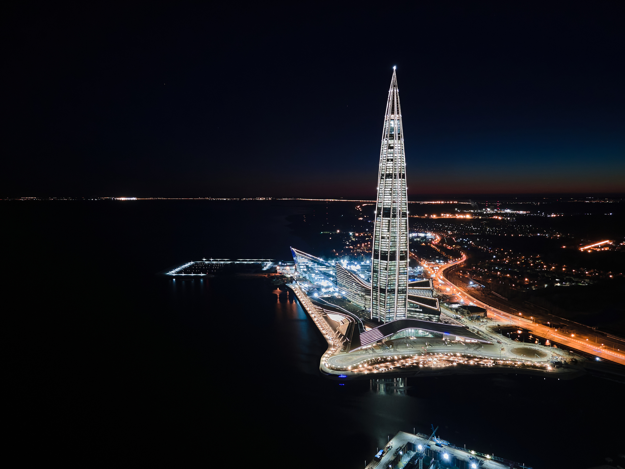 Lakhta Center is a public and business complex located in Lakhta, the building will house the headquarters of PJSC Gazprom - My, Sunset, Cityscape, Dji, Lakhta, Skyscraper, Drone, Saint Petersburg, The national geographic, Russia, sights, Architecture, Longpost