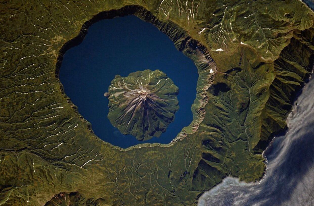 Volcano Krenitsyn - you're just space! - View from the ISS, ISS, Volcano, Krenitsyn volcano, Kurile Islands, Sakhalin Region, Longpost, Onekotan