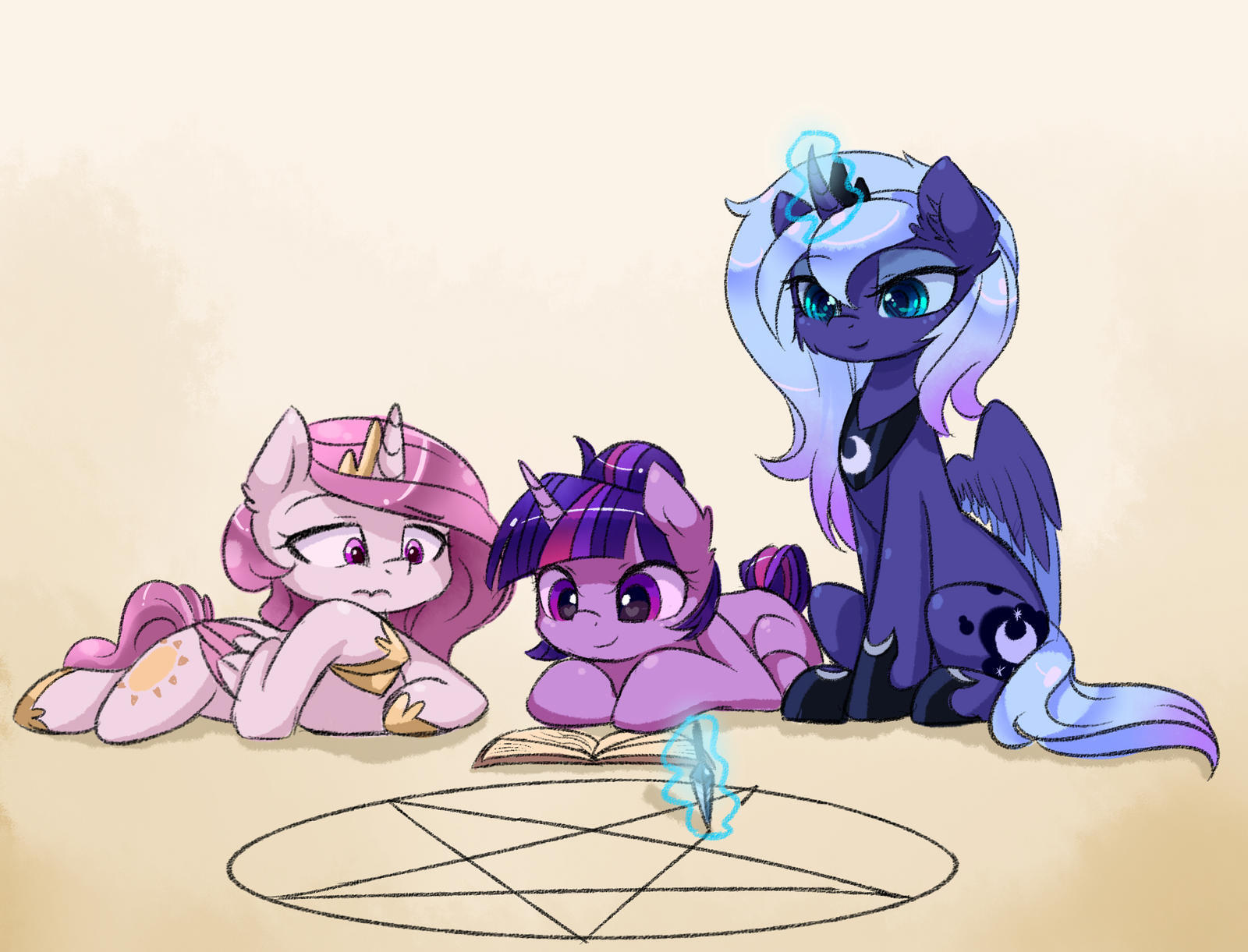 Призыв чего-то - My Little Pony, PonyArt, Twilight sparkle, Princess Luna, Princess Celestia, Magnaluna