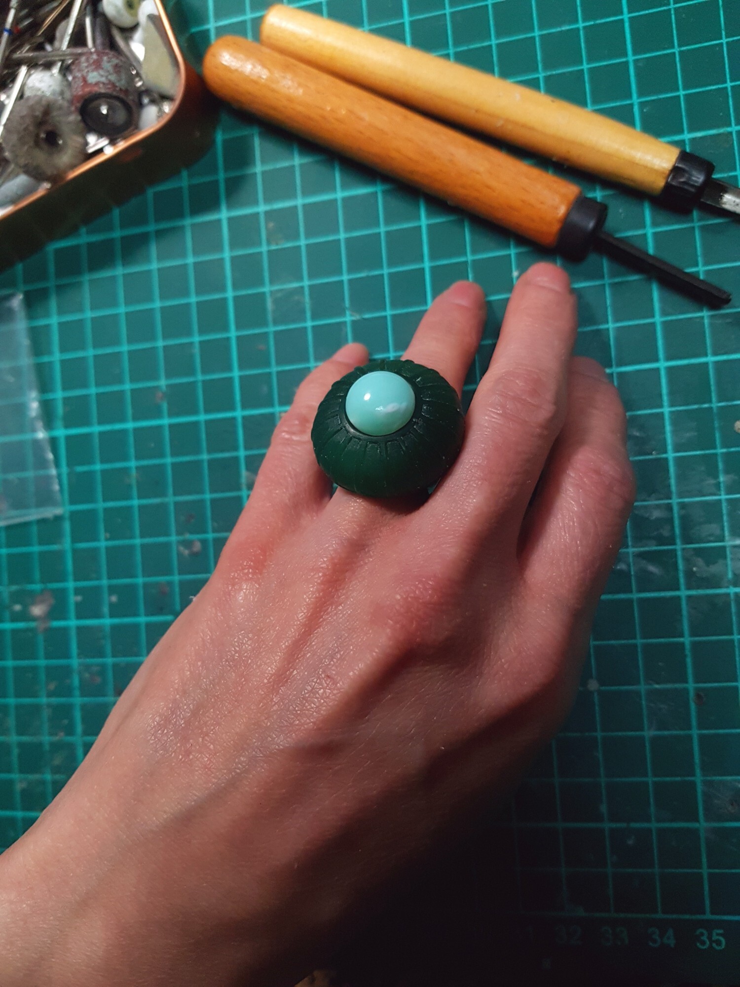 Silver ring with chrysoprase - My, Jewelry, Enamel, Handmade, Needlework with process, Silver, Natural stones, Longpost