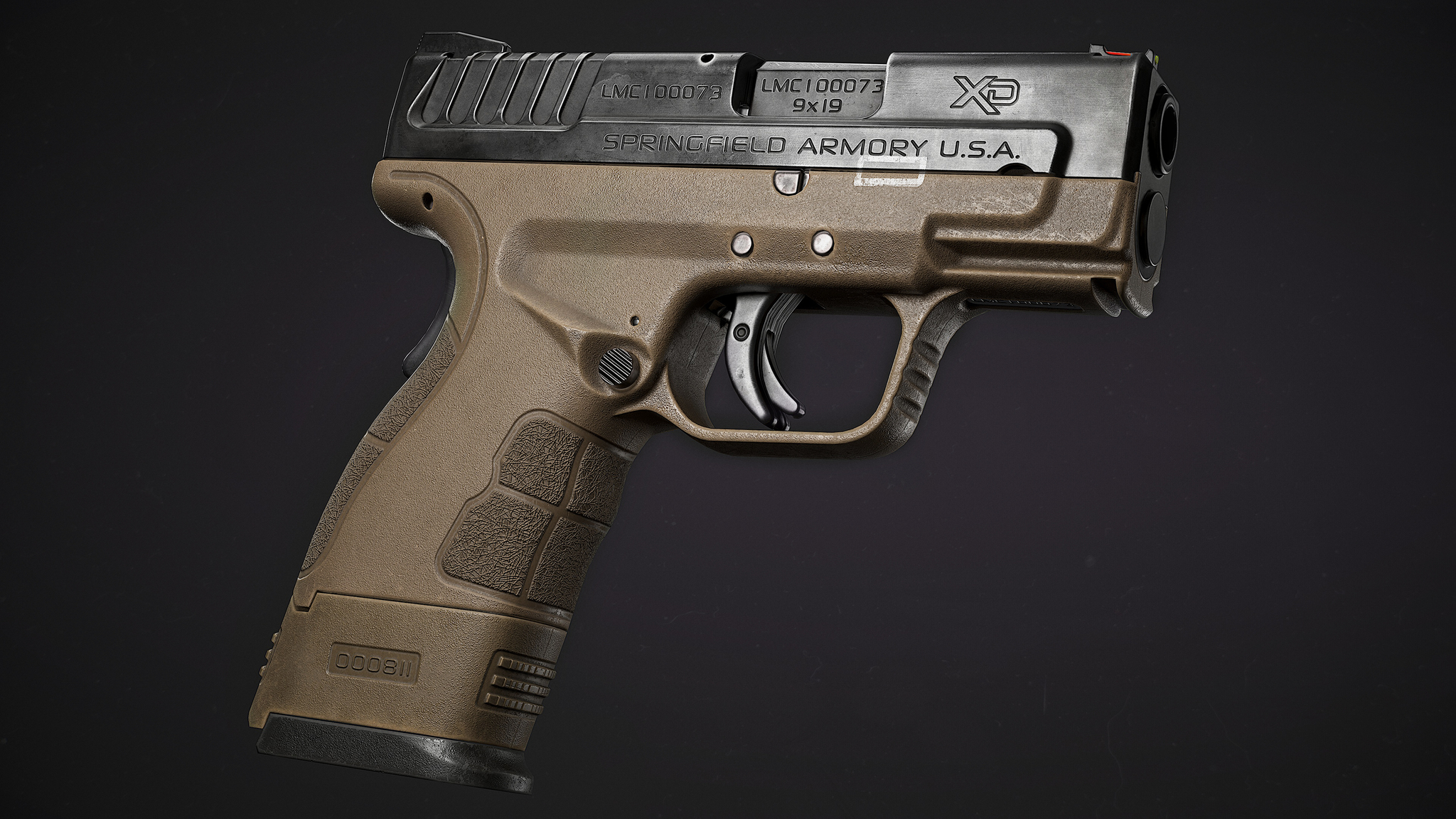 Ответ на пост «Custom Springfield XD Mod.2» - Моё, 3D, 3D моделирование, Оружие, Пистолеты, Autodesk Maya, Substance painter, Marmoset Toolbag, Ответ на пост