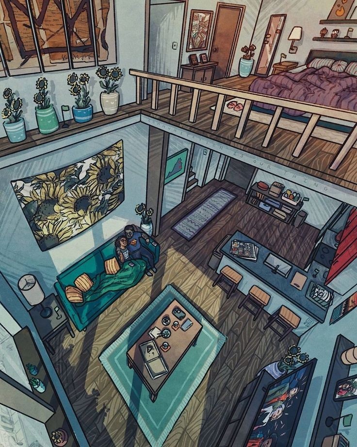 cozy - Drawing, Art, House, Cosiness, People, Animals, Interior, Longpost