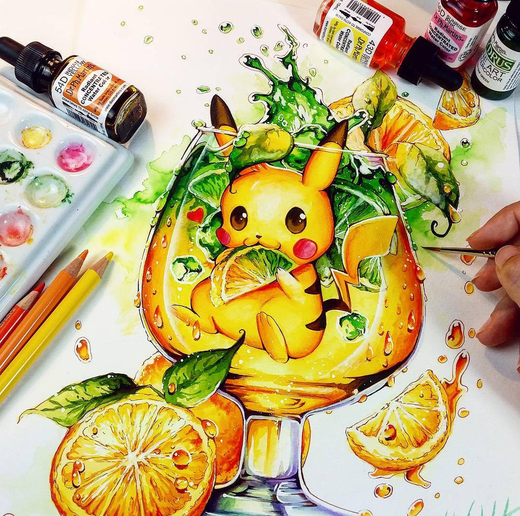 Refreshing drinks - Art, Beverages, Pokemon, Pikachu, Squirtle, Charmander, Bulbasaur, Longpost