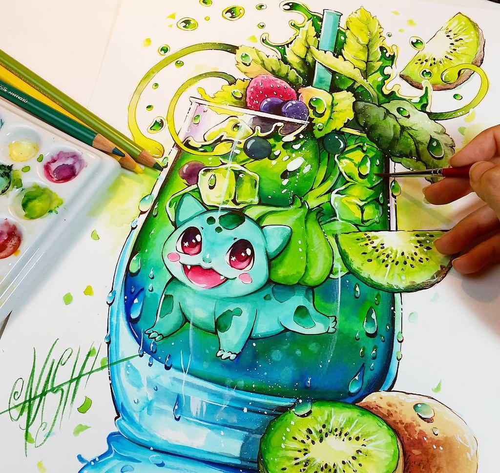 Refreshing drinks - Art, Beverages, Pokemon, Pikachu, Squirtle, Charmander, Bulbasaur, Longpost