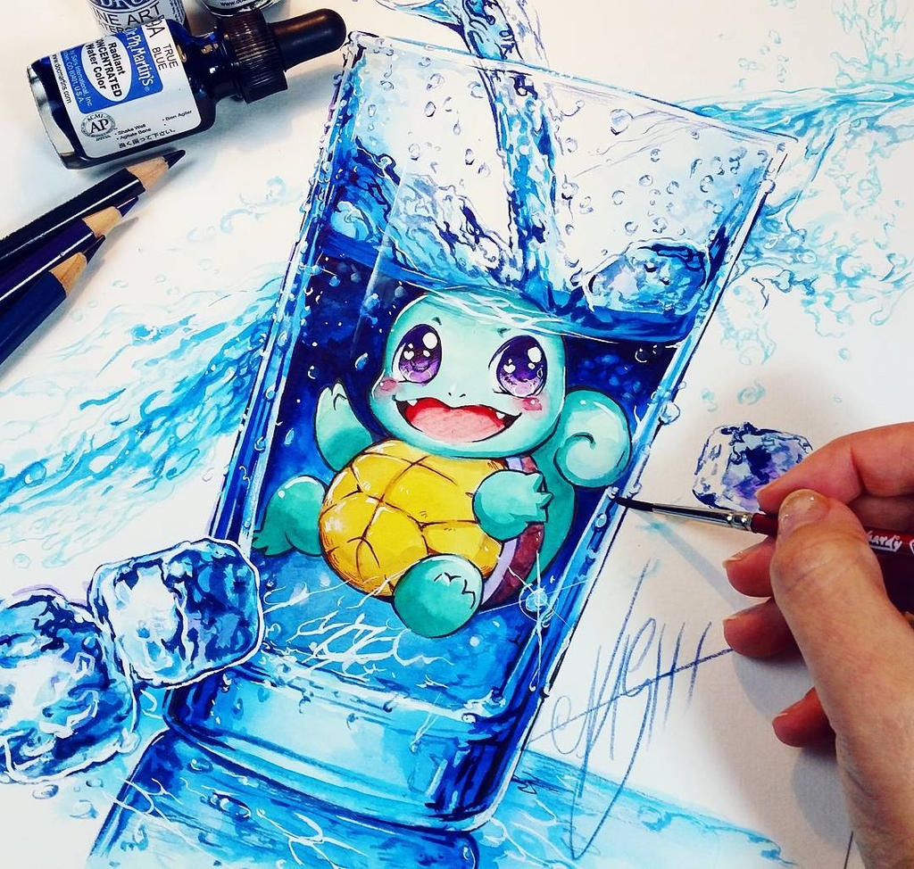 Refreshing drinks - Art, Beverages, Pokemon, Pikachu, Squirtle, Charmander, Bulbasaur, Longpost