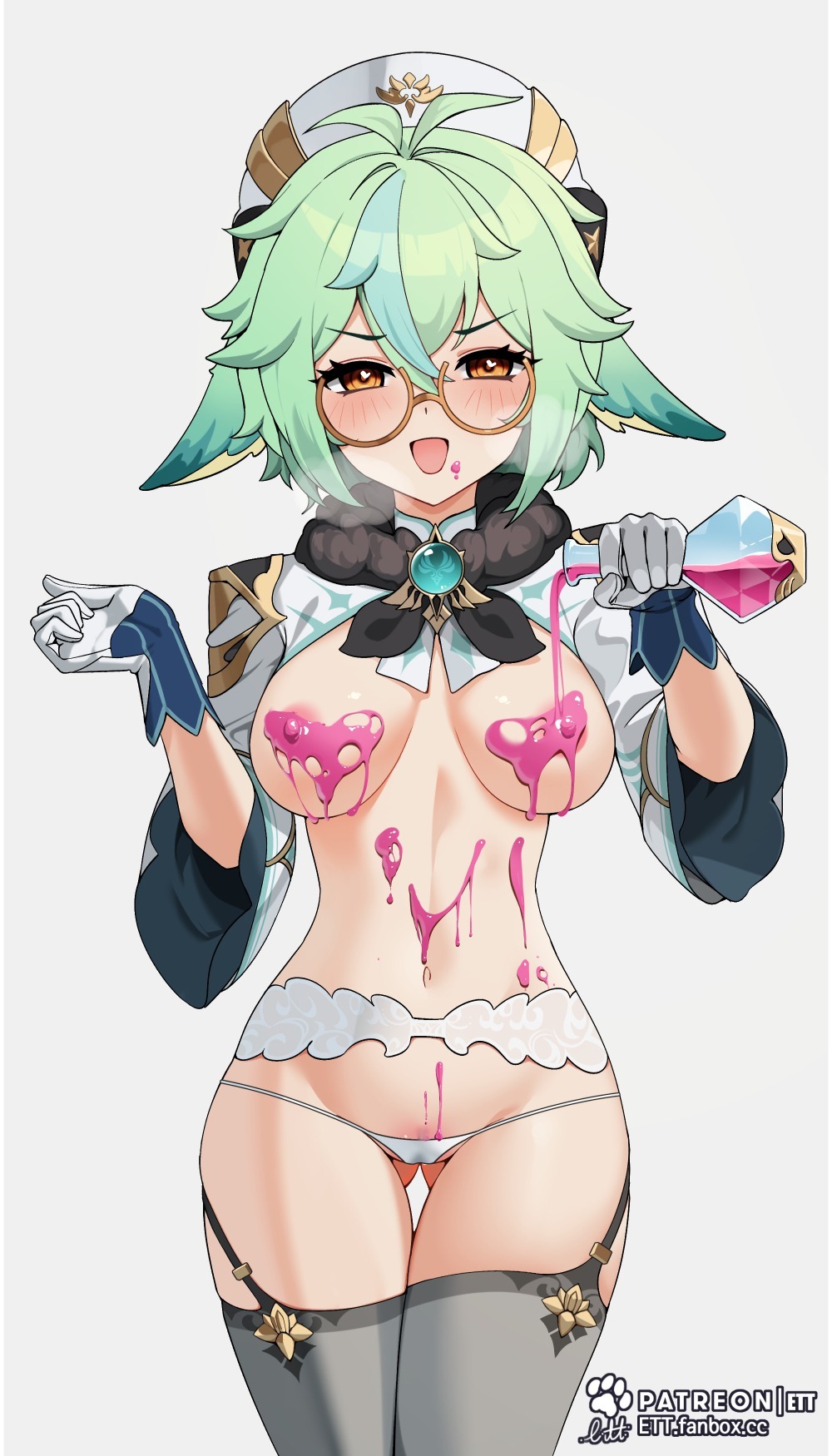 spilled the potion - NSFW, Anime, Anime art, Genshin impact, Sucrose, Games, Boobs, Pantsu, Stockings, Megane, Animal ears, Hand-drawn erotica, Erotic, Ett