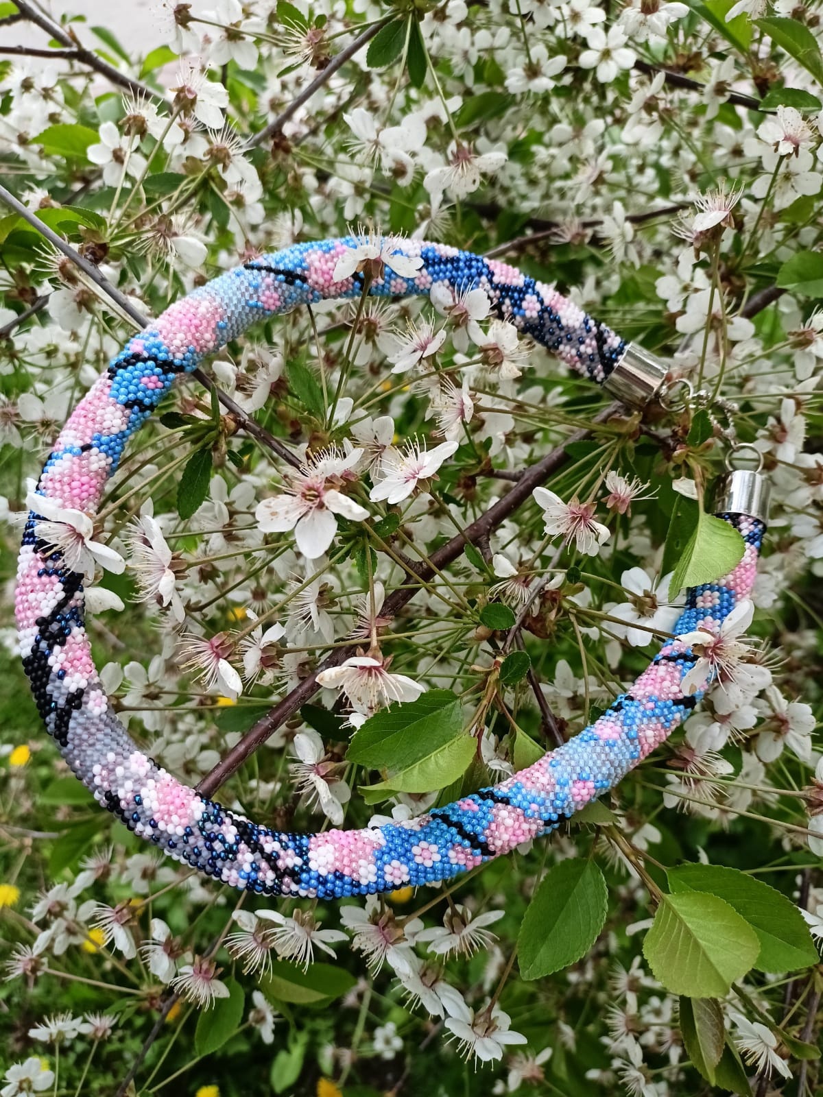 Harness of beads Sakura - My, Needlework without process, Beads, Beaded harnesses, Harness, Sakura, Japan, Flowers, Video, Soundless, Longpost