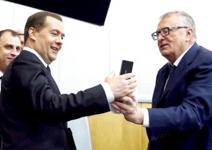 Rare photo: Zhirinovsky hands Medvedev a phone with a list of keywords addressed to the West - Politics, Humor, Dmitry Medvedev, Vladimir Zhirinovsky