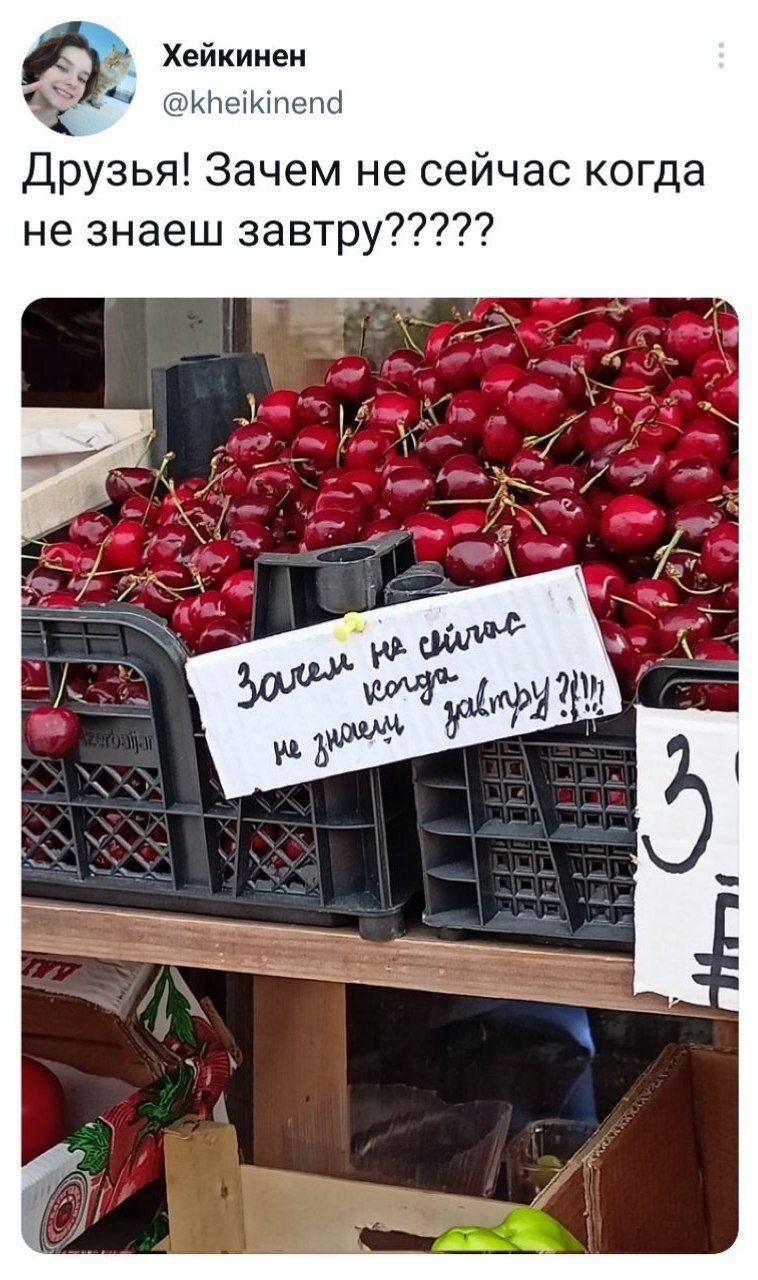 Philosophy lesson in the market) - Twitter, Screenshot, Trade, Humor, Cherries