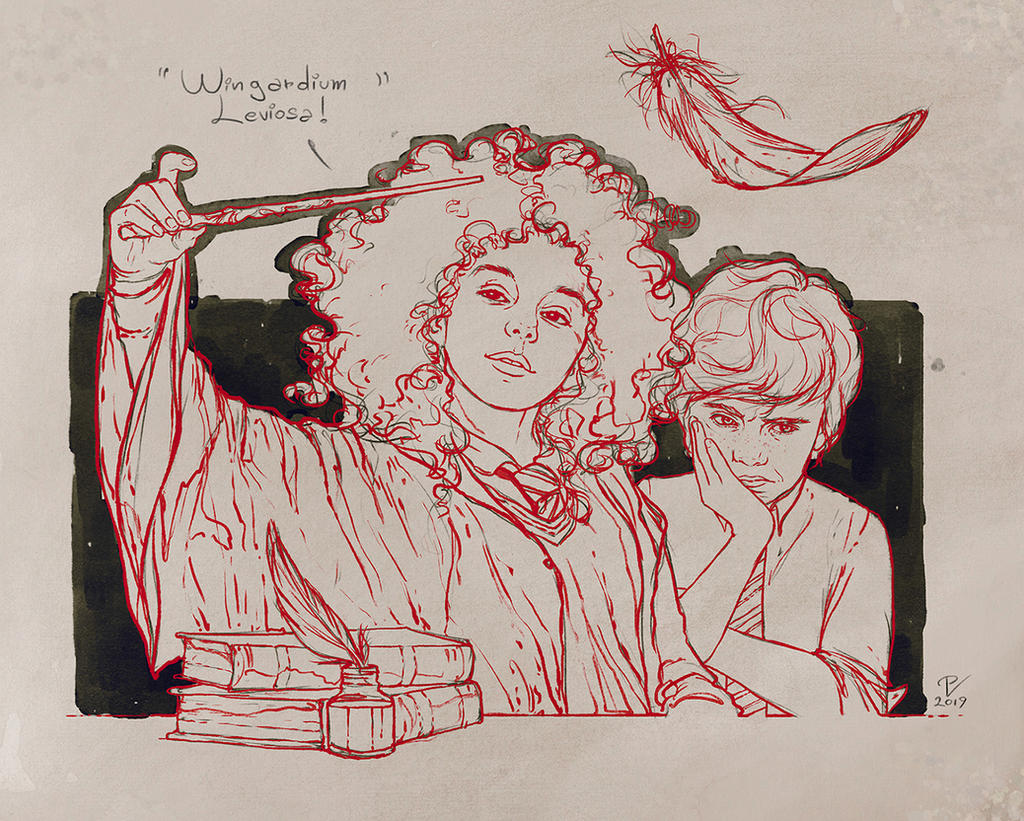 Harry Potter Fan Art - Vladislav Pantic, Beakwing, Negotiable potion, Hermione, Ron Weasley, Nyuhler, Distribution hat, Fleur Delacourt, Weasley, Neville Longbottom, Snitch, Hogwarts, Hagrid, Wingardium Leviosa, Art, Longpost, Harry Potter