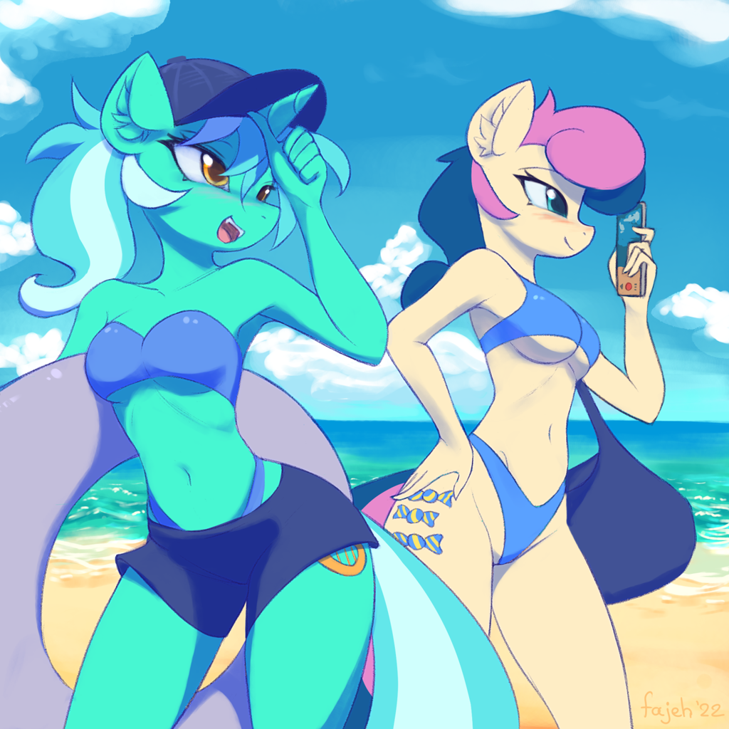 Beach - My little pony, Lyra heartstrings, Bon bon, Anthro