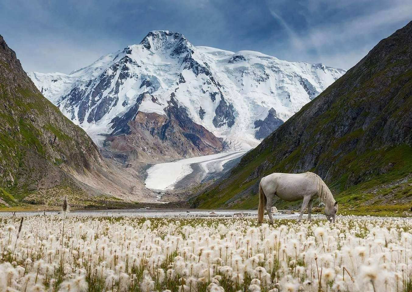 Ontor Glacier. - Kyrgyzstan, The mountains, Glacier, Nature, Landscape, The photo, Horses