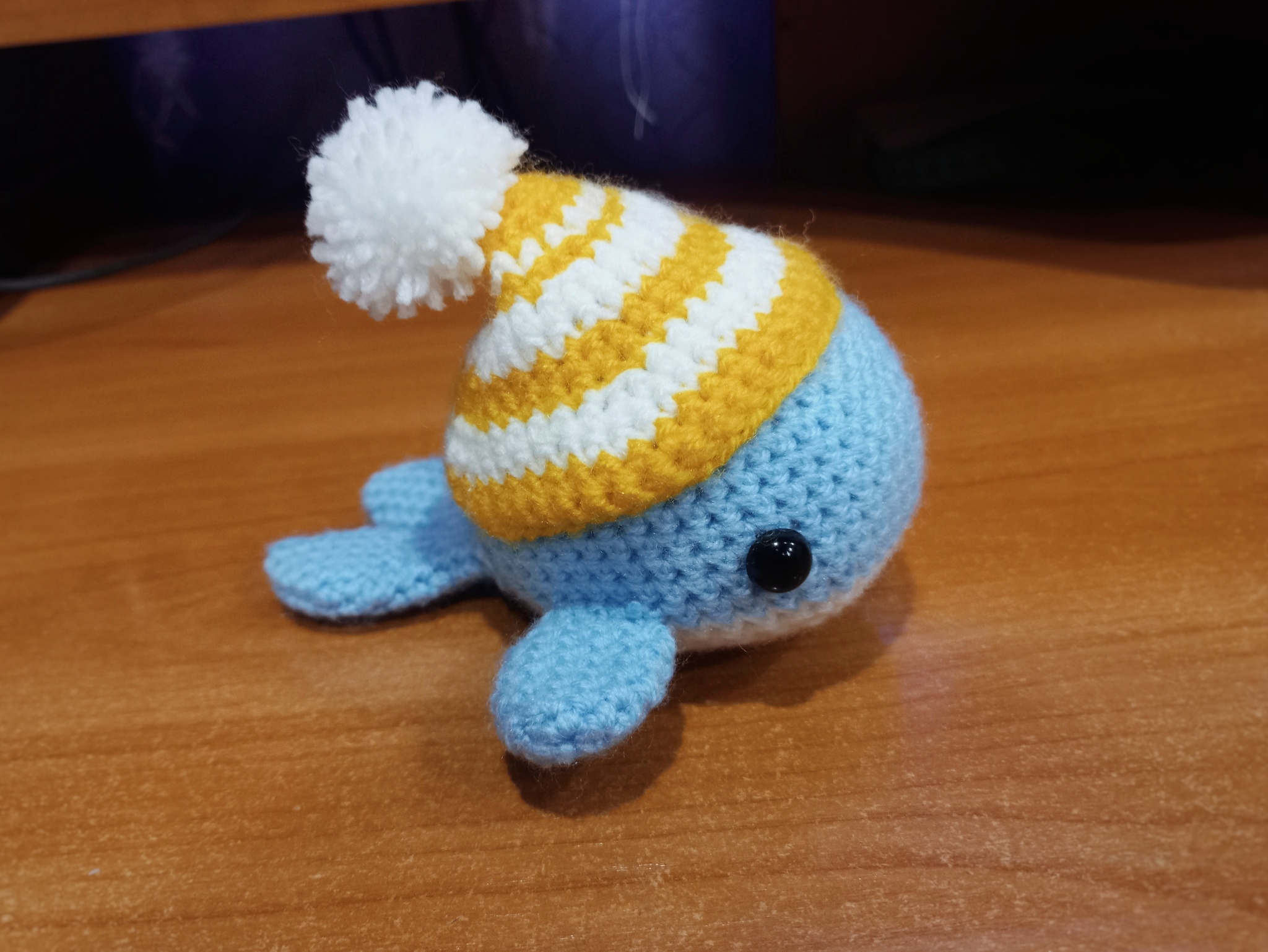 whale in a hat - My, Knitting, Crochet, Amigurumi, Needlework without process, Knitted toys, Longpost