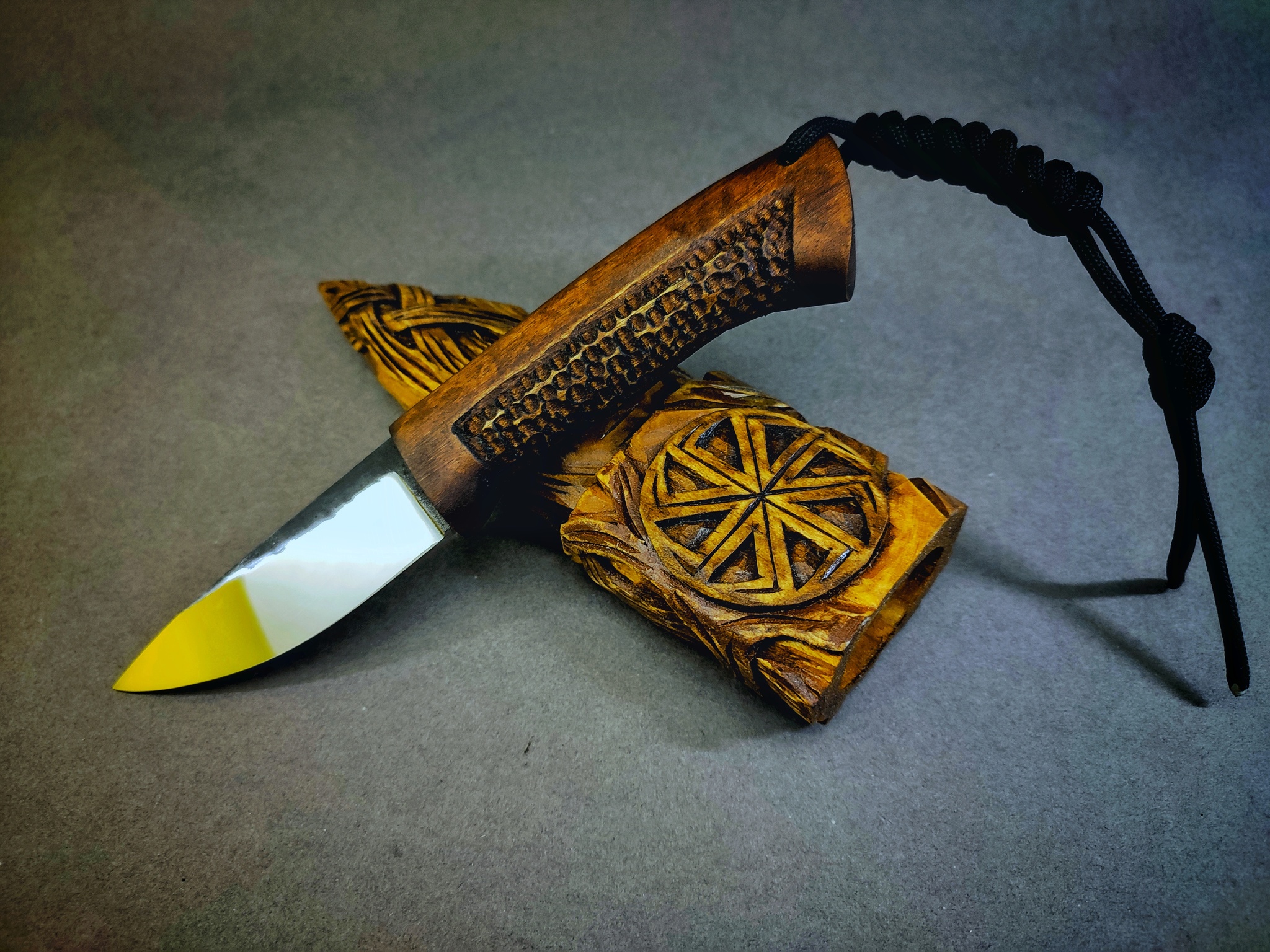 Very Slavic knife made - My, Svarog, Knife, Kolovrat, Paganism, Slavs, Wood carving, Mat, Longpost