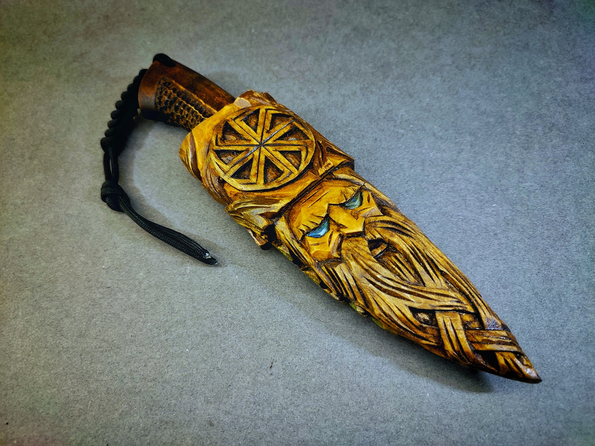 Very Slavic knife made - My, Svarog, Knife, Kolovrat, Paganism, Slavs, Wood carving, Mat, Longpost