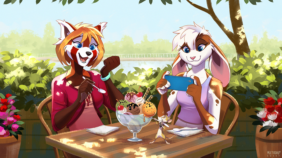 Treat Yourself - Furry, Anthro, Art, Furry red panda, Furry rabbit, Multyashka-Sweet