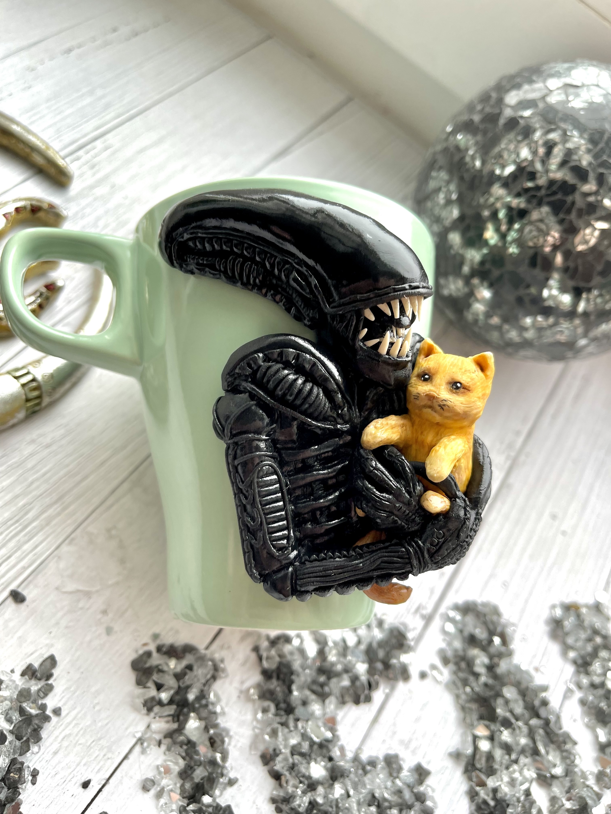 Alien with a cat - My, Stranger, Alien vs. Predator, Xenomorph, cat, Polymer clay, Needlework without process