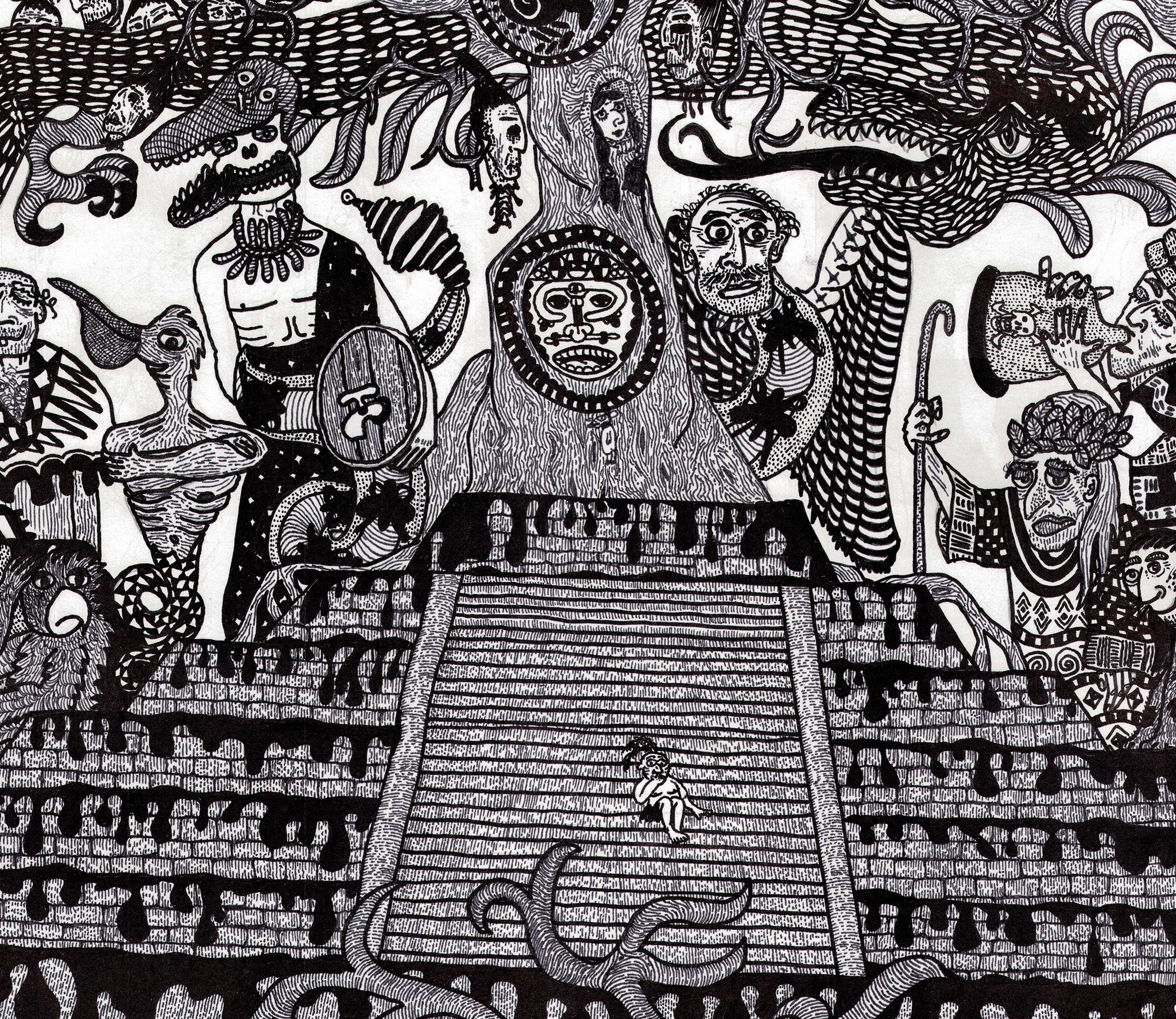 Apocalypse series. - My, Religion, Philosophy, Drawing, Painting, Mayan, Mayan calendar, Illustrations, Black and white, Pen drawing, Marker, Longpost