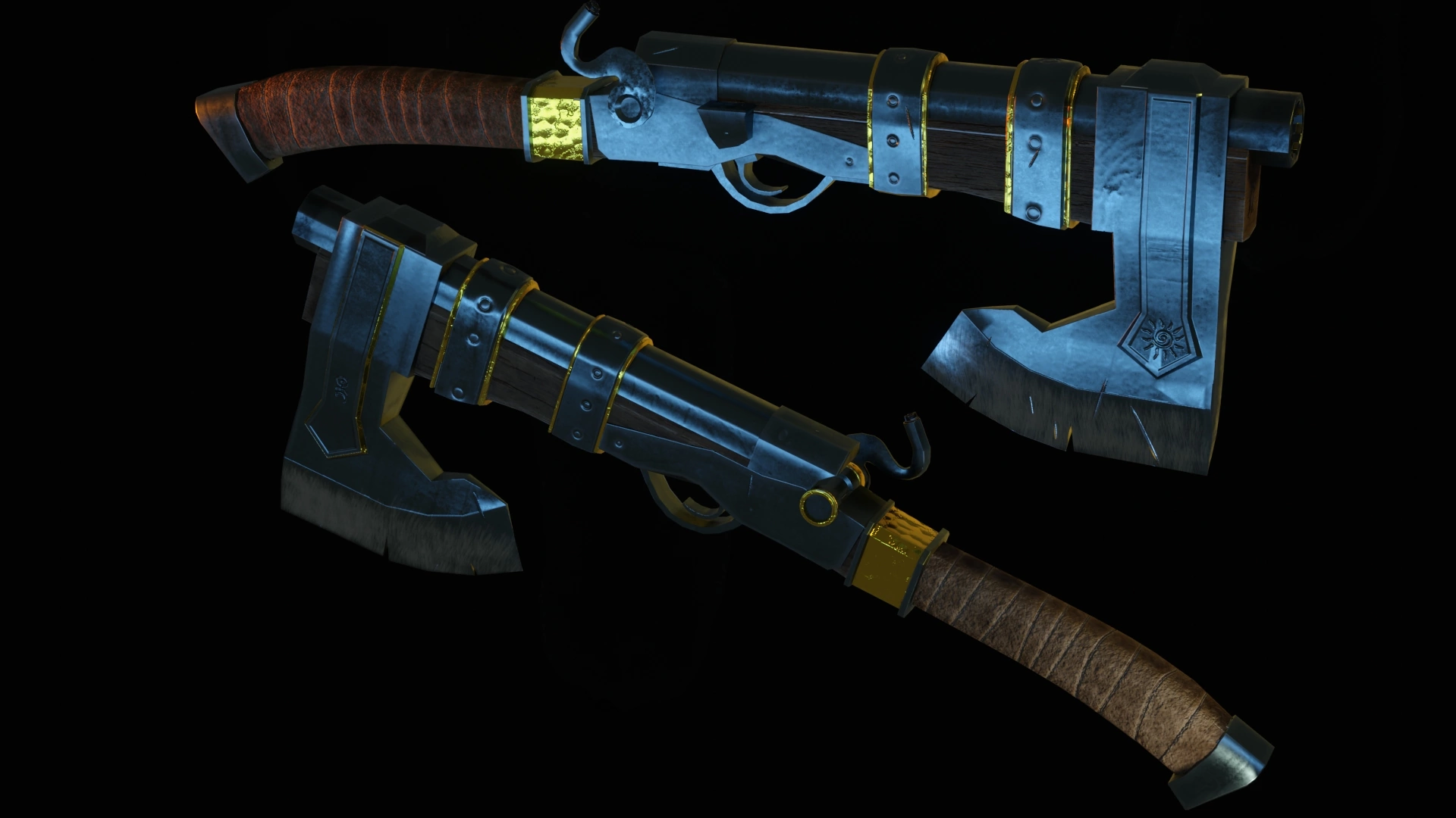 Axegun - My, Blender, Marmoset Toolbag, Substance painter, Weapon, 3D