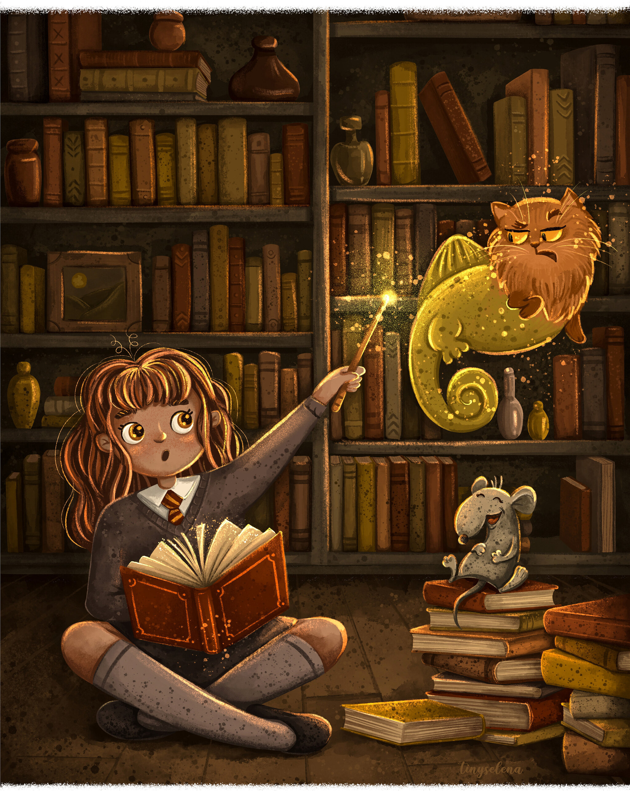 A little Harry Potter cuteness - Art, Milota, Minerva McGonagall, Hermione, Crookshanks, Scab, Platform 9 34, Baggage, Harry Potter, Owl, Longpost, Mandrake