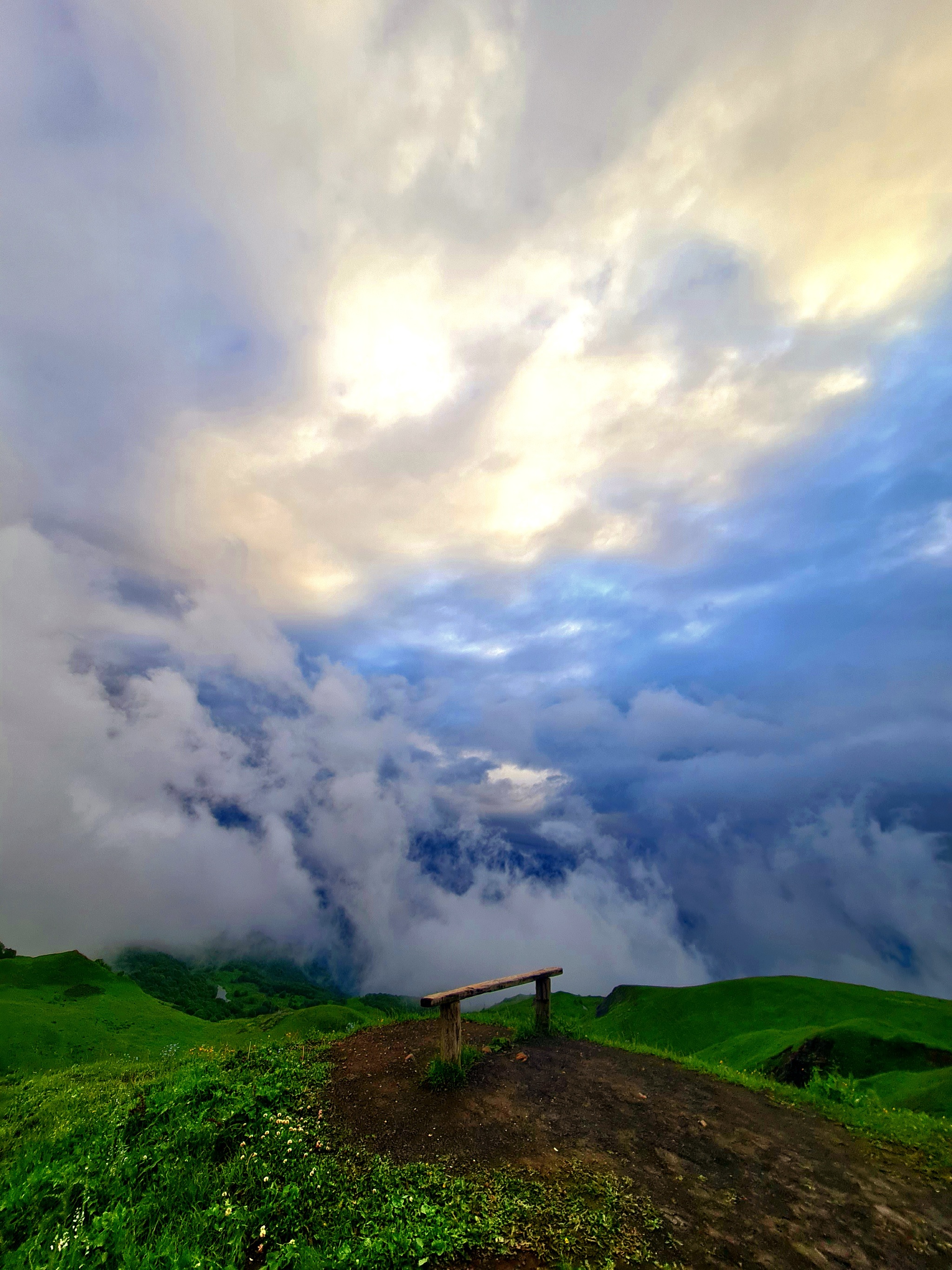 bench - My, Benches, Mountain road, Sunset, The clouds, Eye of Sauron, 4x4, Longpost