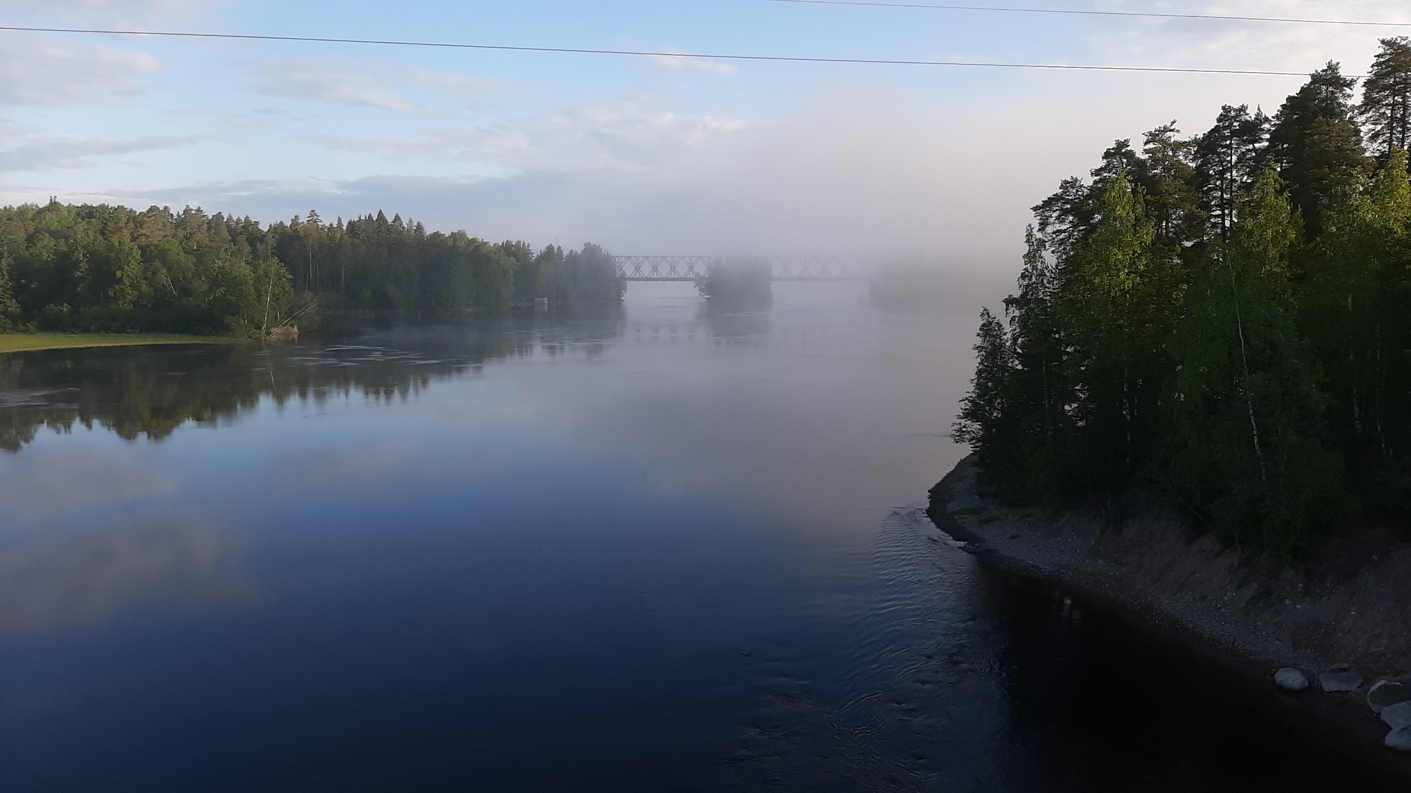 Fog over Vuoksa - My, Russia, Leningrad region, Fog, River, Vuoksi, Bridge, Mobile photography, beauty