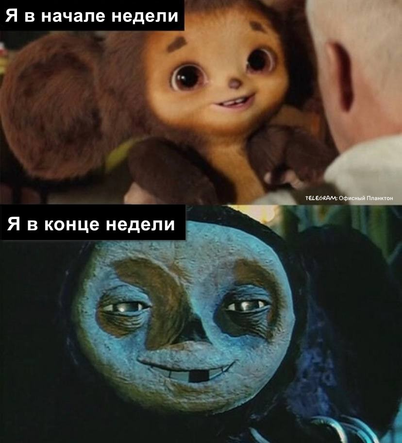 Friday - Office plankton, Work, Office weekdays, Work days, Friday, Fatigue, Cheburashka, Picture with text