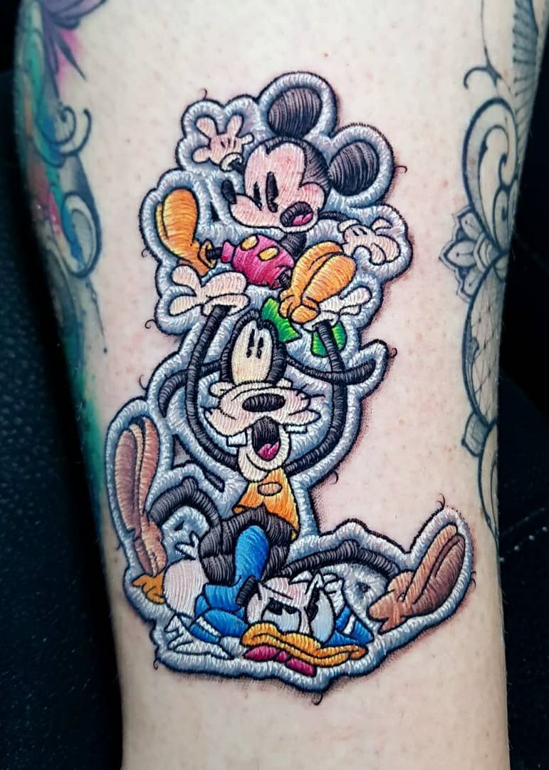 A selection of cute tattoos in an unusual style of stripes - Tattoo, Body modification, Milota, Mario, The Simpsons, Mickey Mouse, Pokemon, Wolverine (X-Men), Longpost