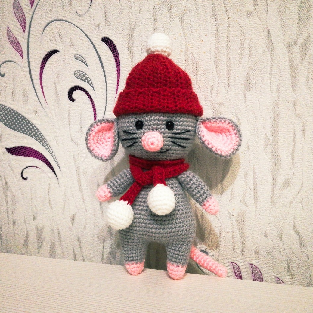 Mouse in a hat - My, Crochet, Knitted toys, Needlework without process, Longpost